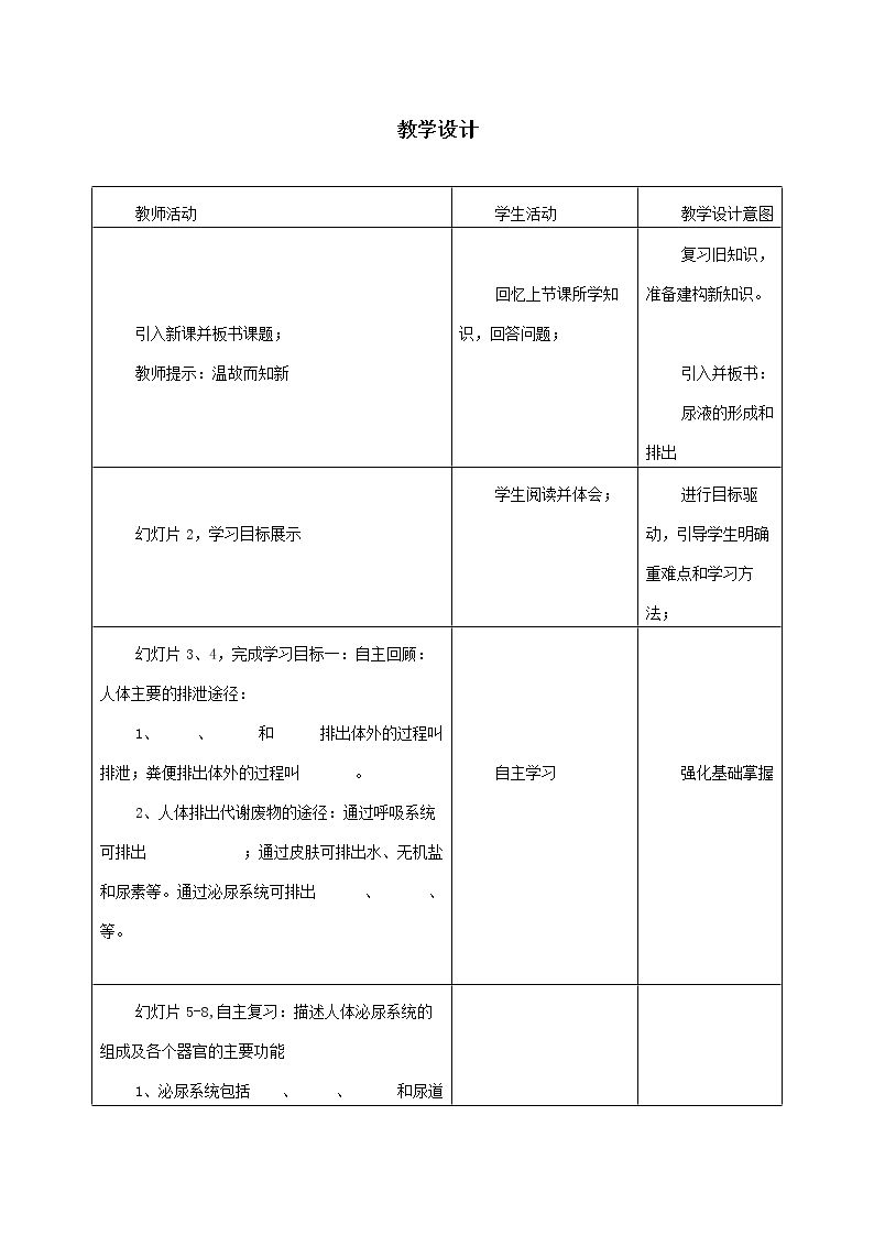 第一节　尿液的形成和排出