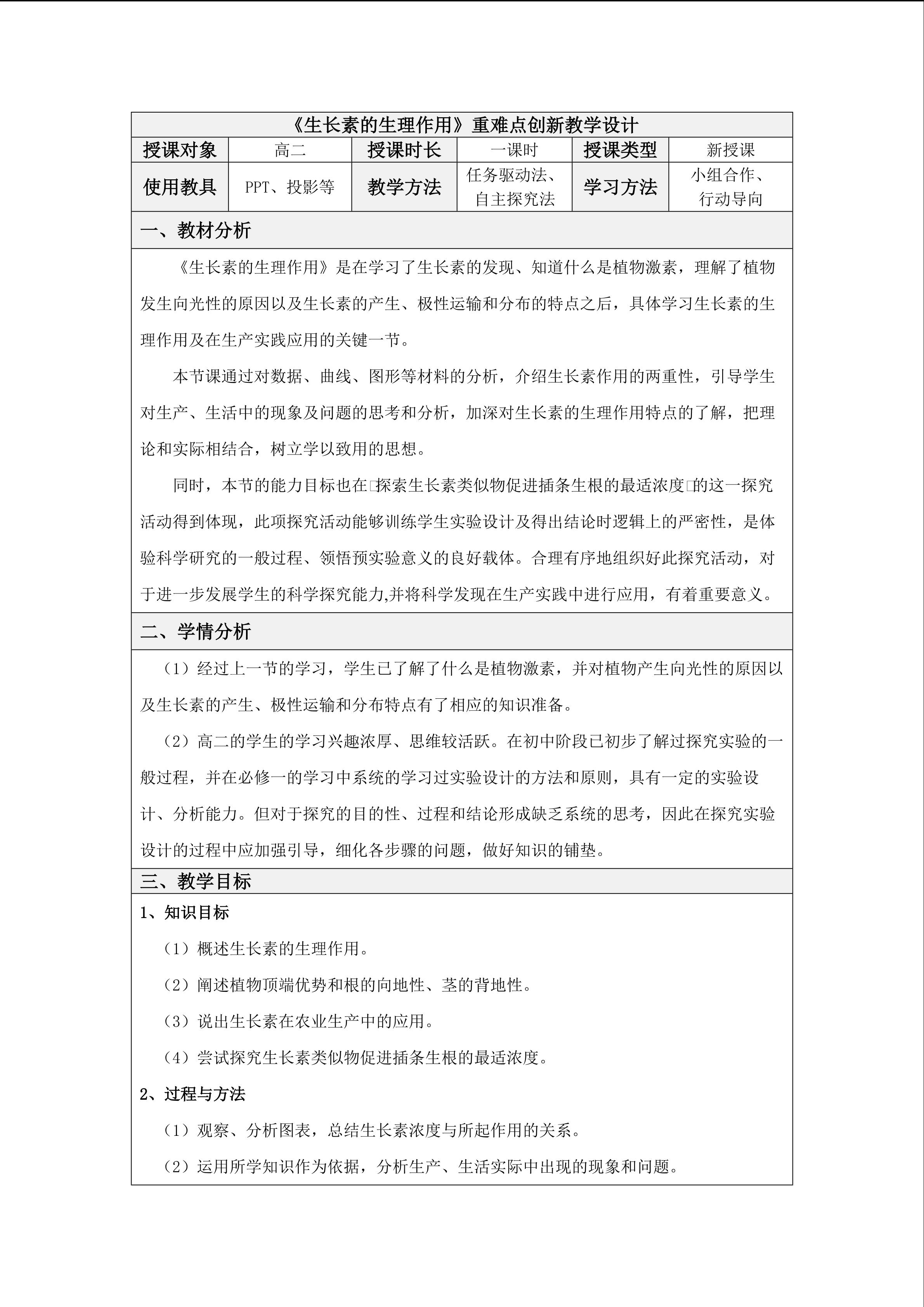 生长素的生理作用