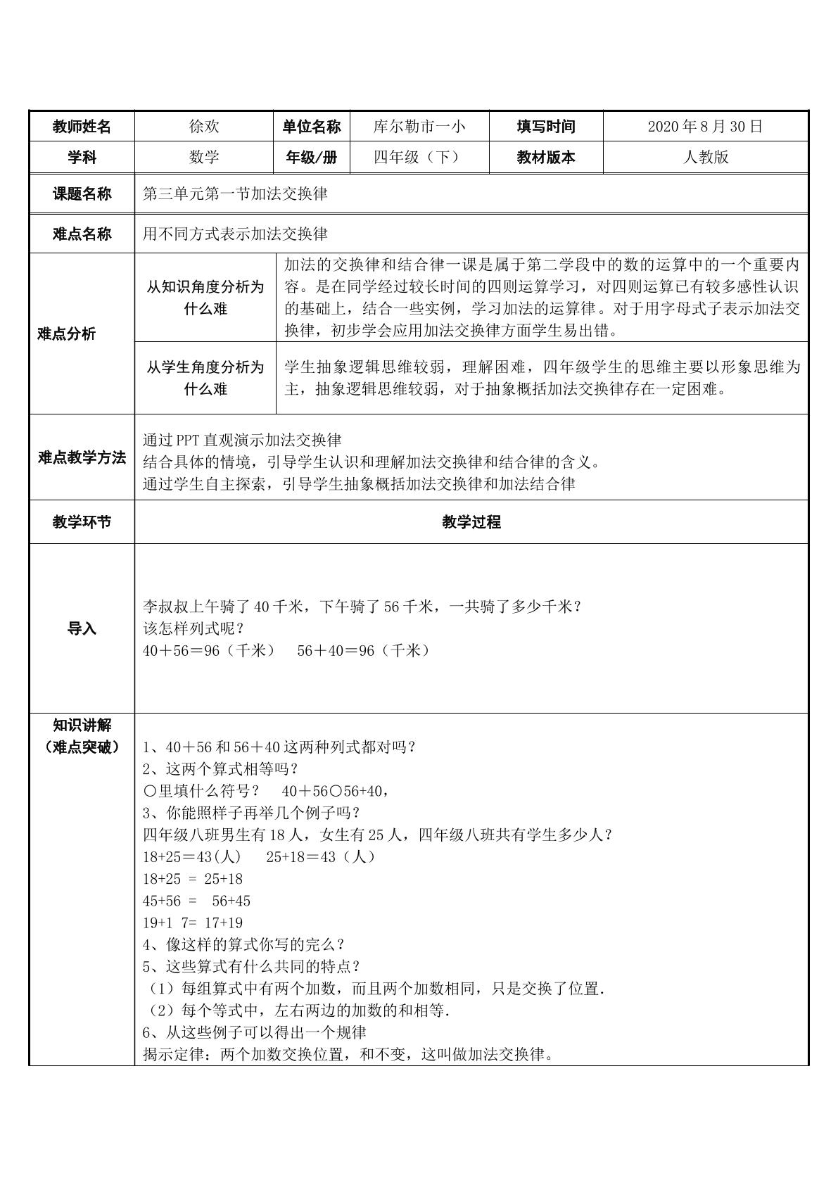 用不同方法表示加法交换率