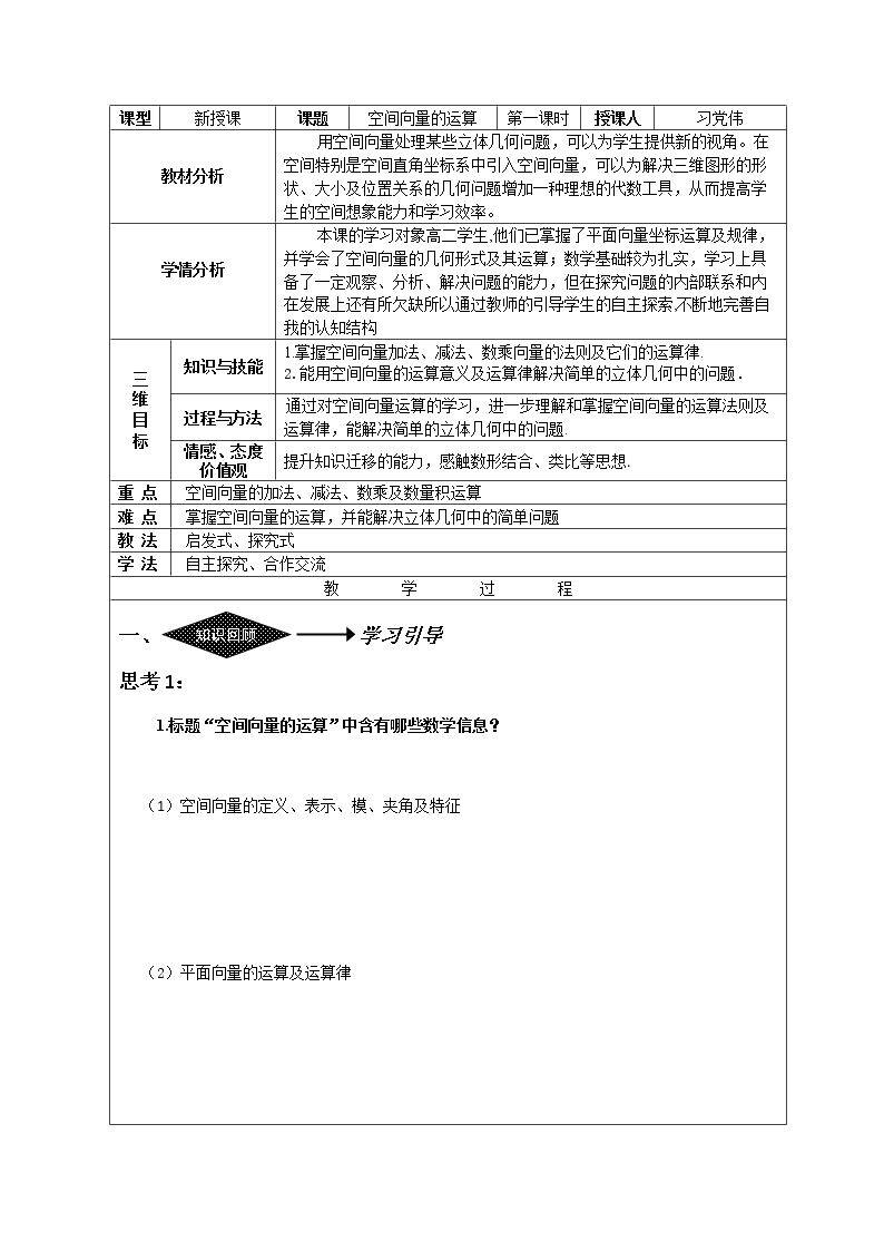 空间向量的运算