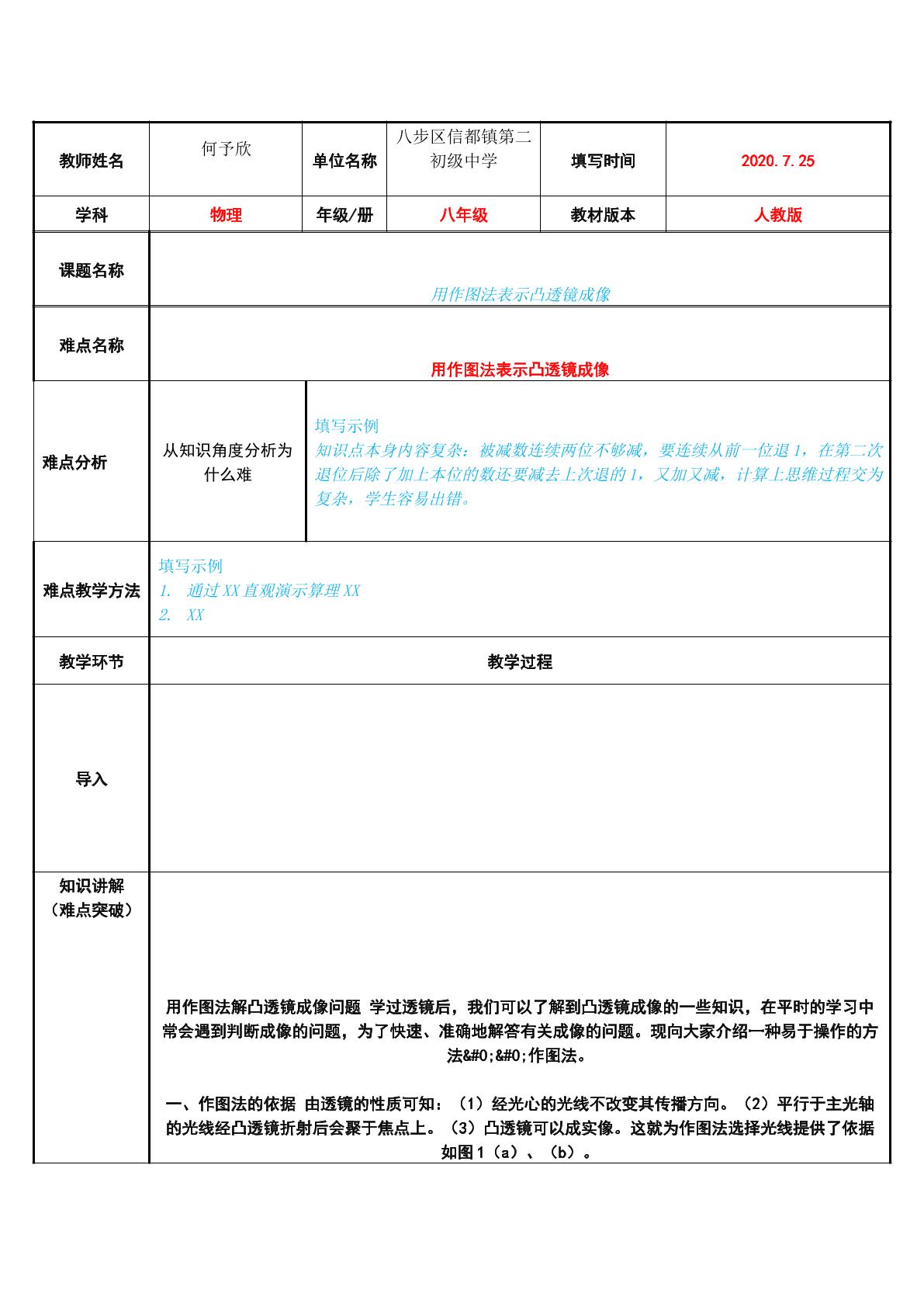 用作图法表示凸透镜成像