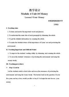 Lesson 3 Your Money