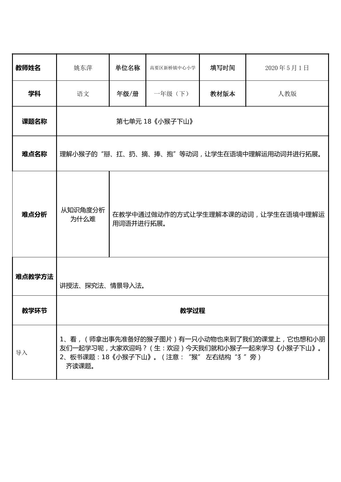 小猴子下山动词学习运用