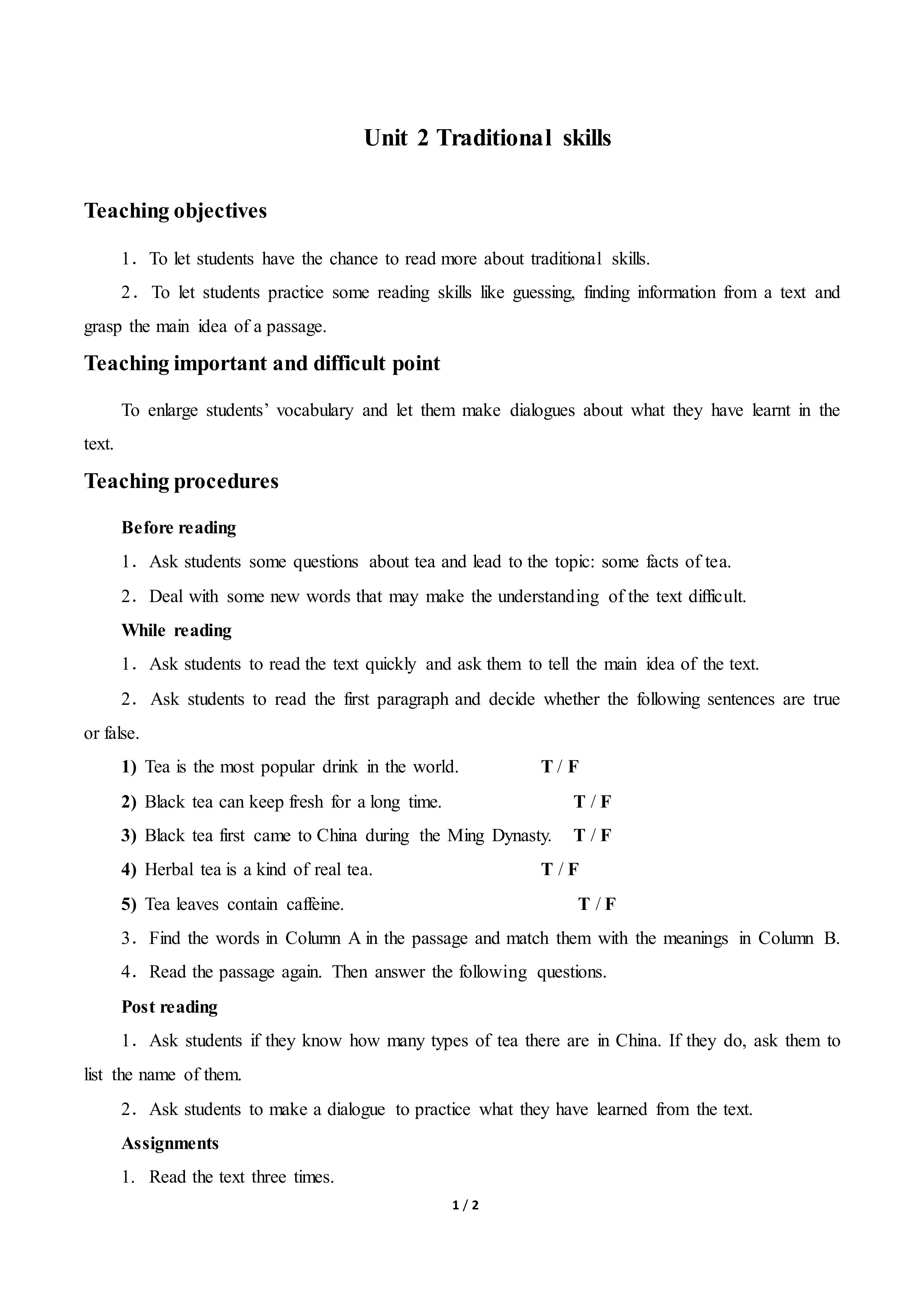 Unit2 Traditional skills_教案1