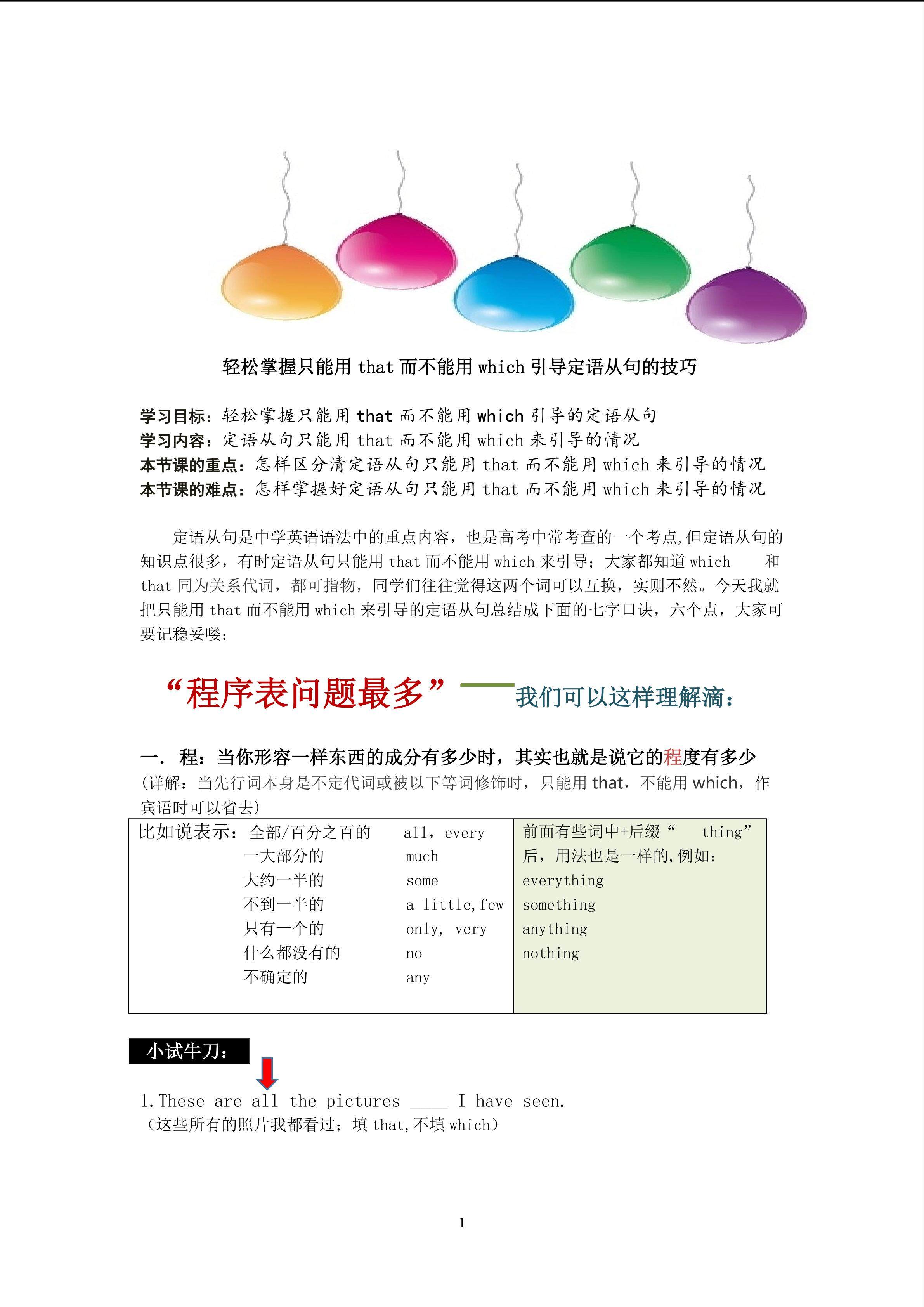 轻松掌握只能用that而不能用which引导定语从句的技巧