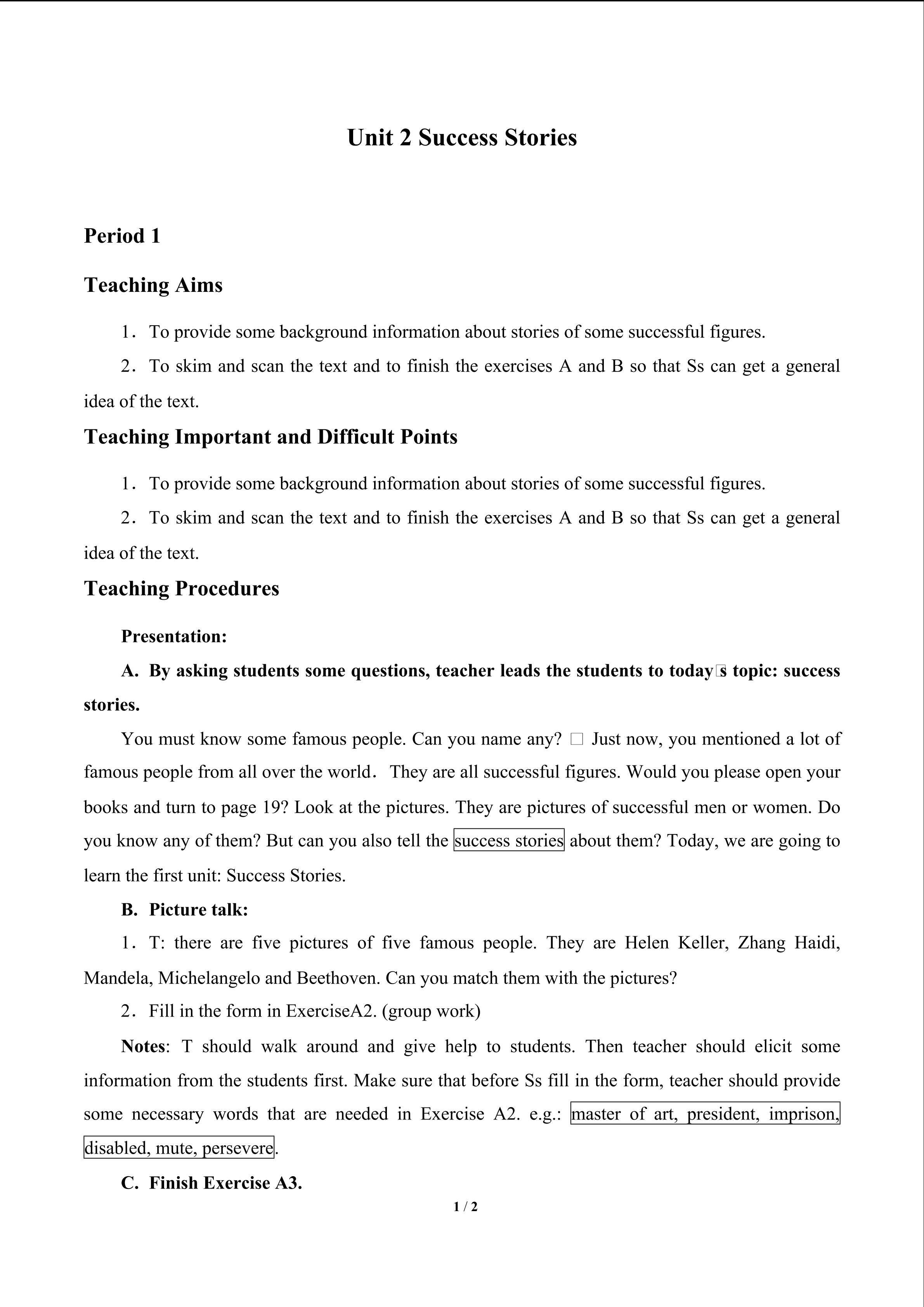 Unit 2 Success Stories_教案2