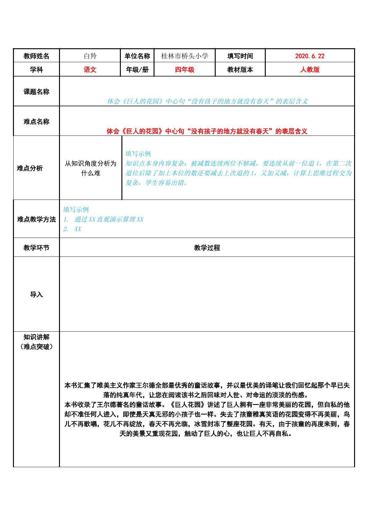 体会巨人的花园中心句“没有孩子的地方就没有春天”的表层含义