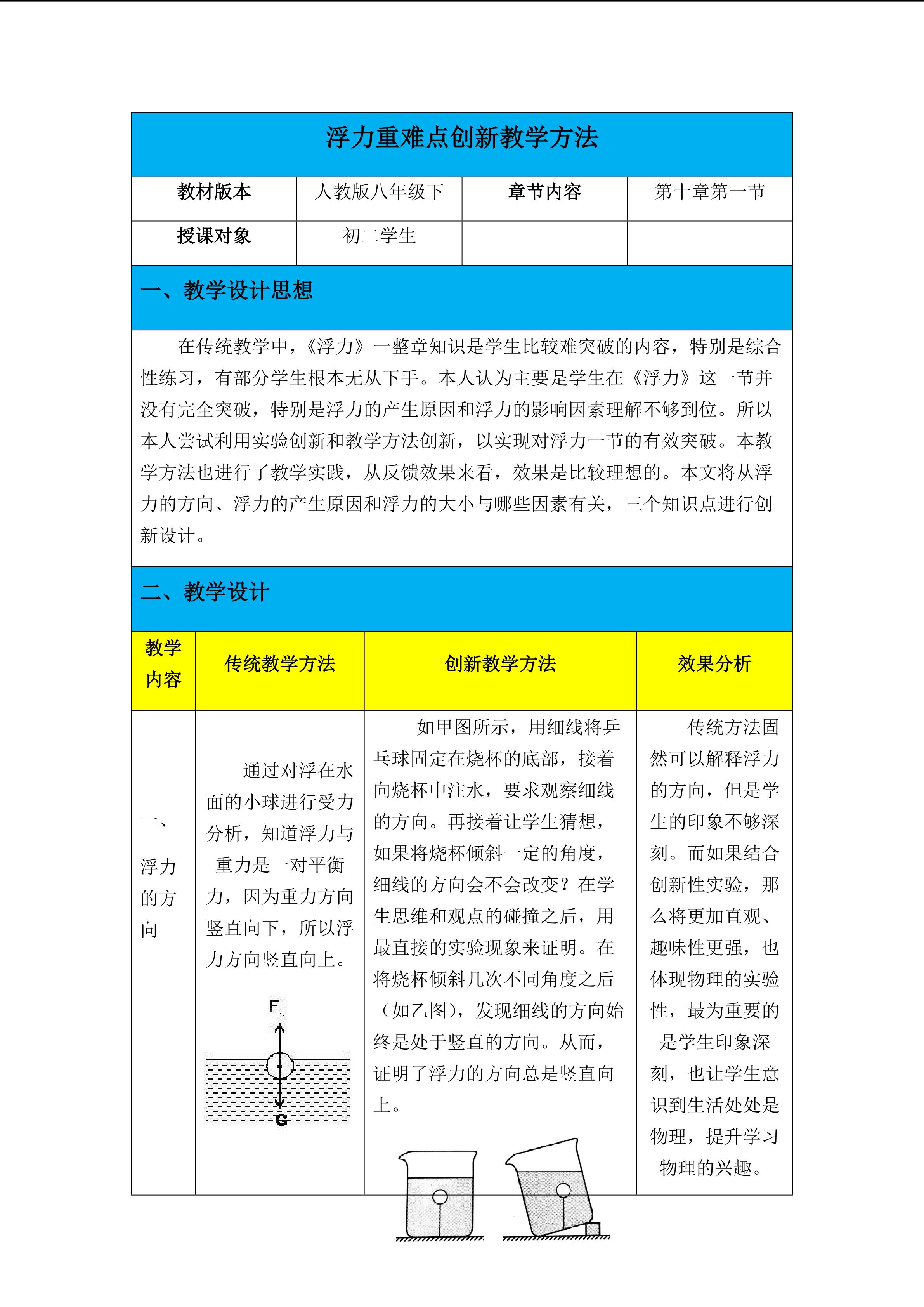 《浮力》重难点创新教学方法