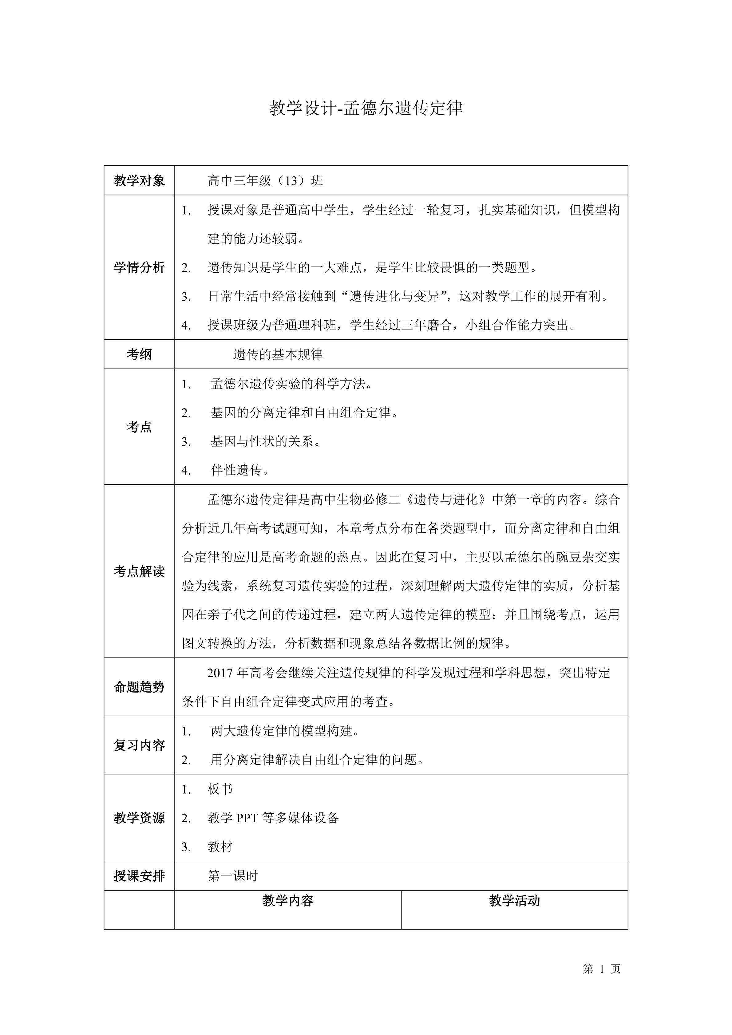 孟德尔遗传定律的复习