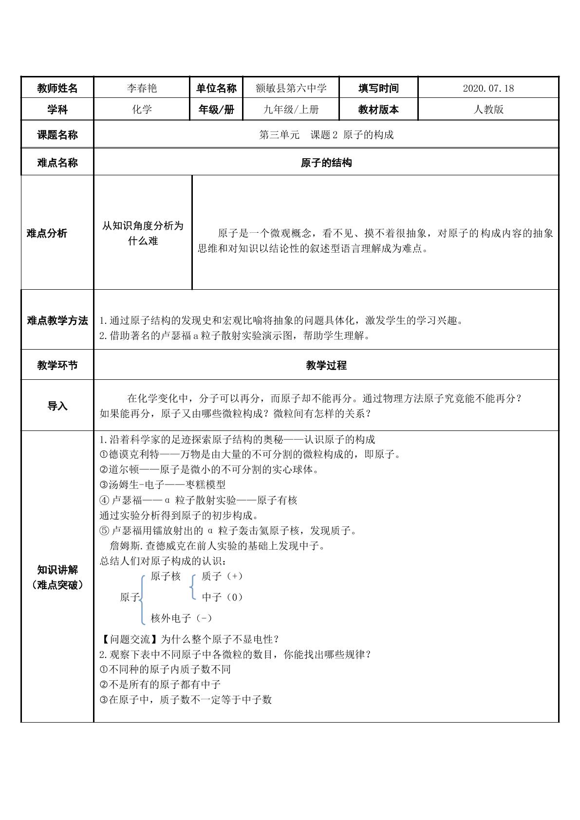 原子的构成