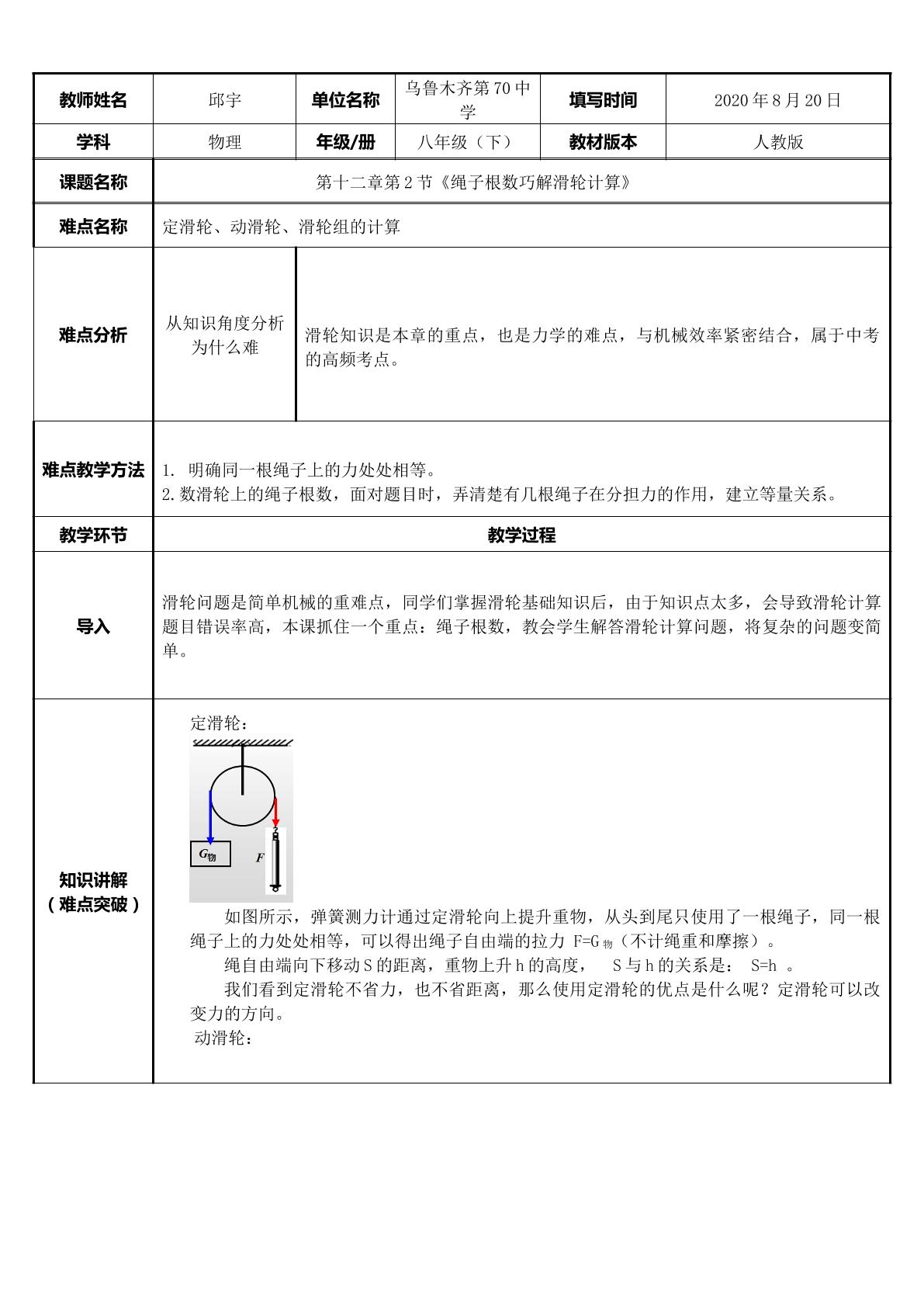 绳子根数巧解滑轮计算