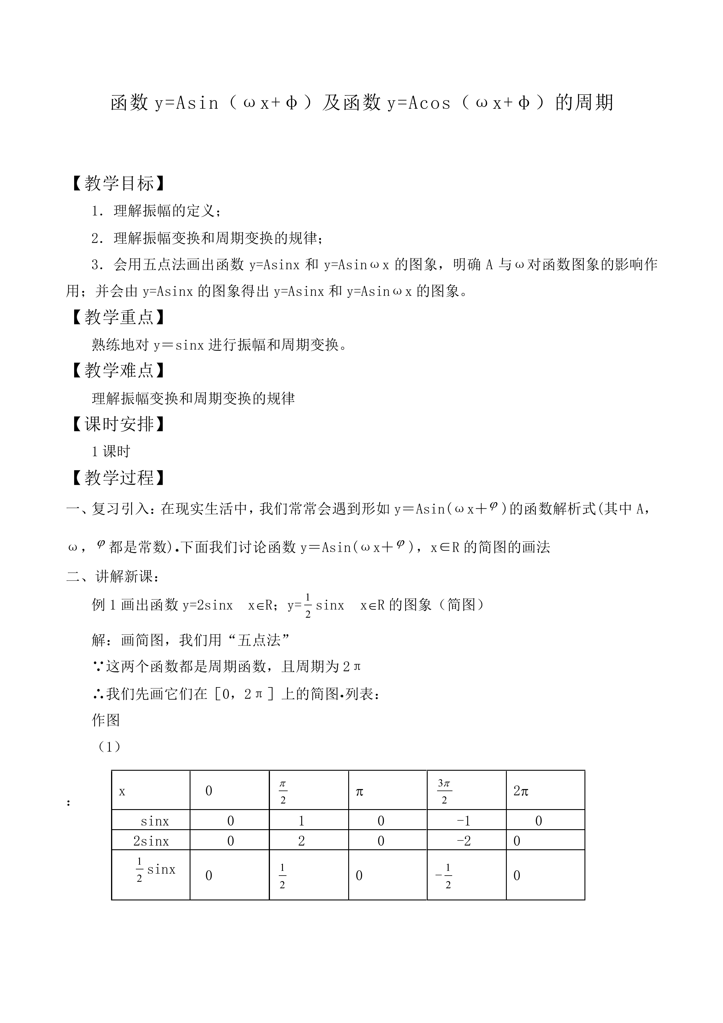 正弦函数、余弦函数的性质_教案1