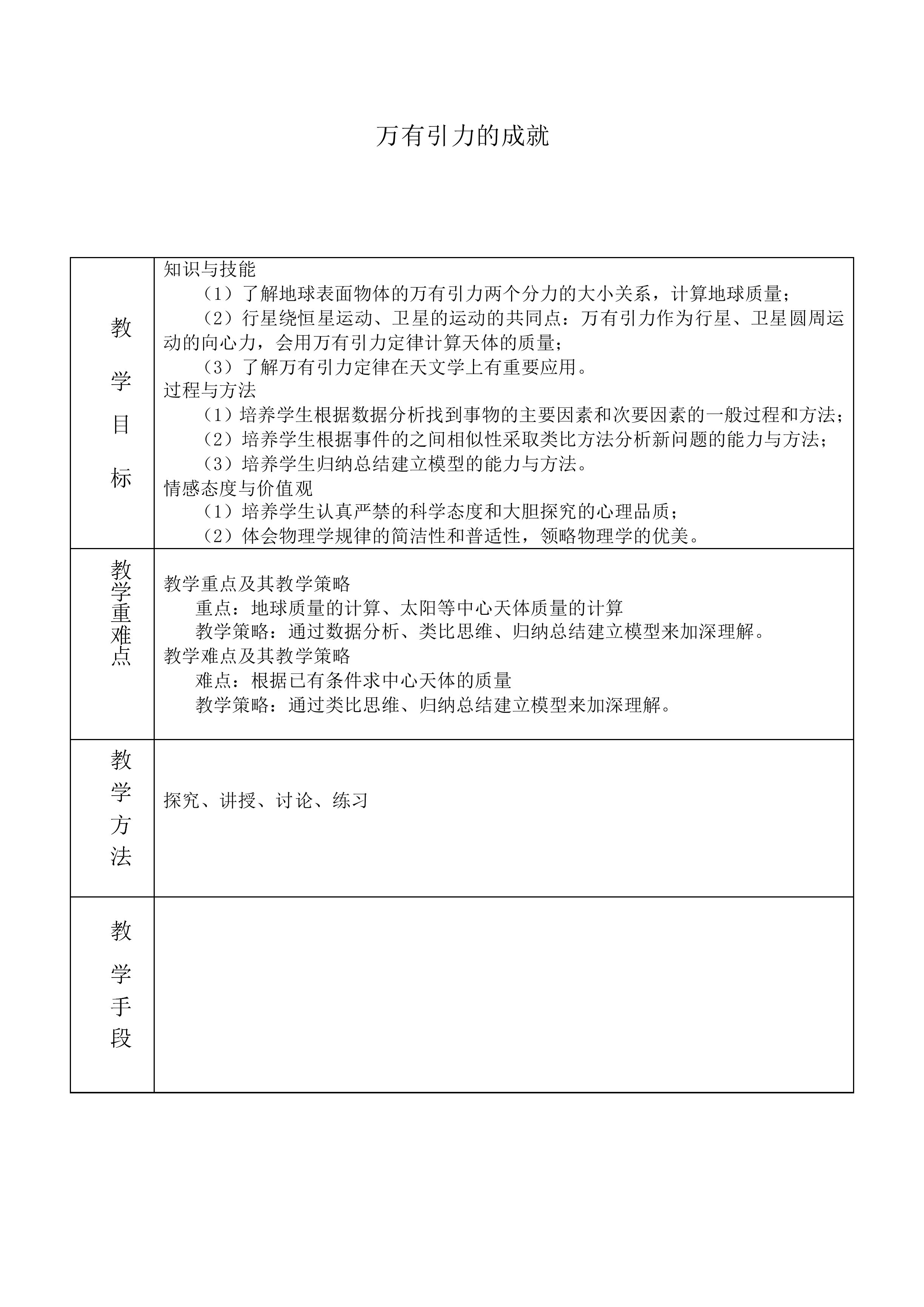 万有引力理论的成就_教案2