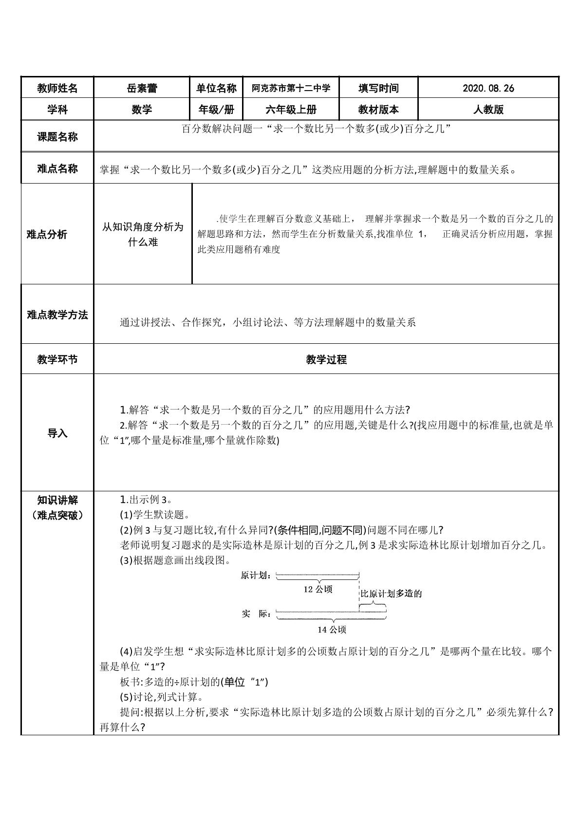 百分数解决问题一  求一个数比另一数多或少百分之几