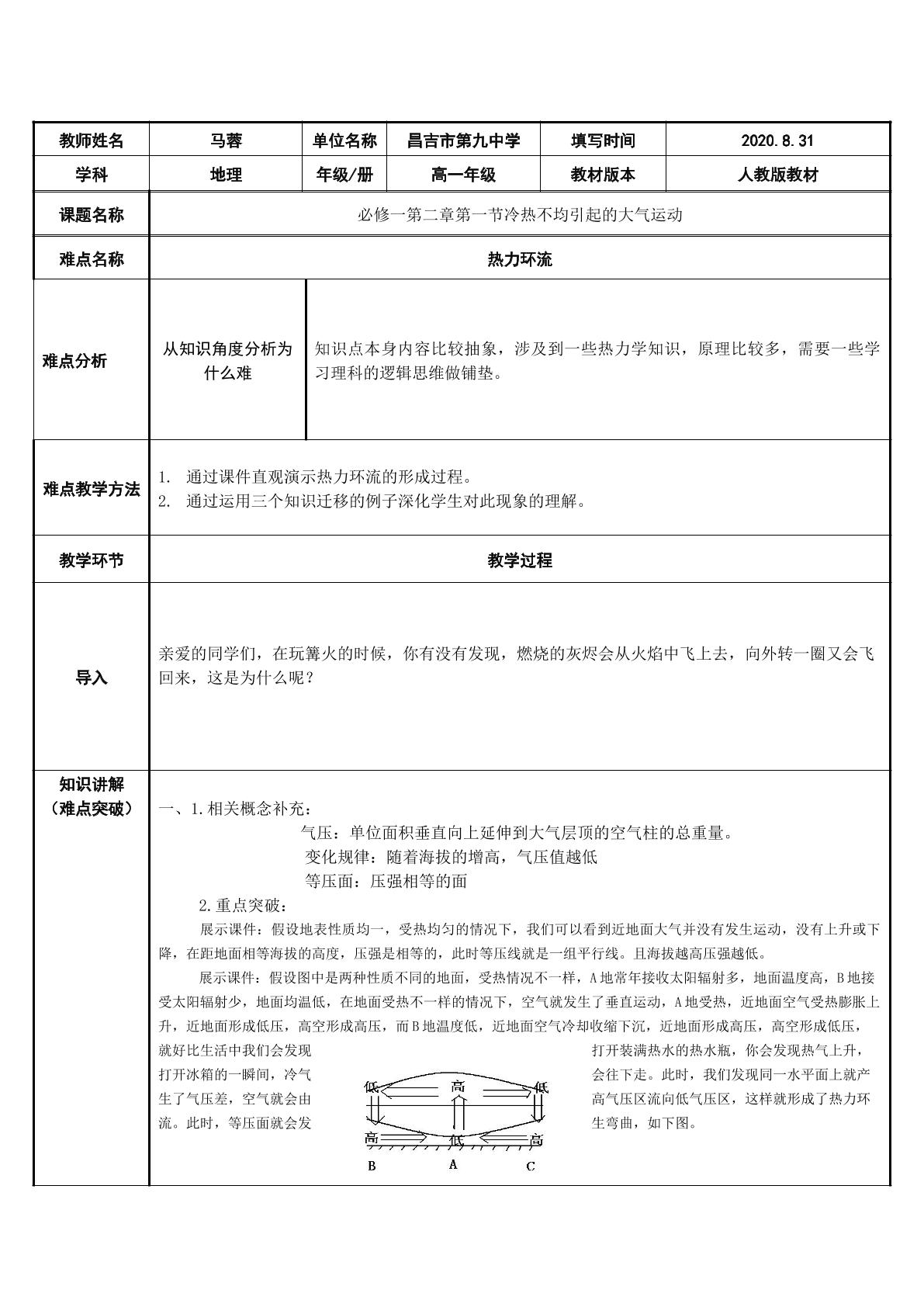 高中地理 热力环流