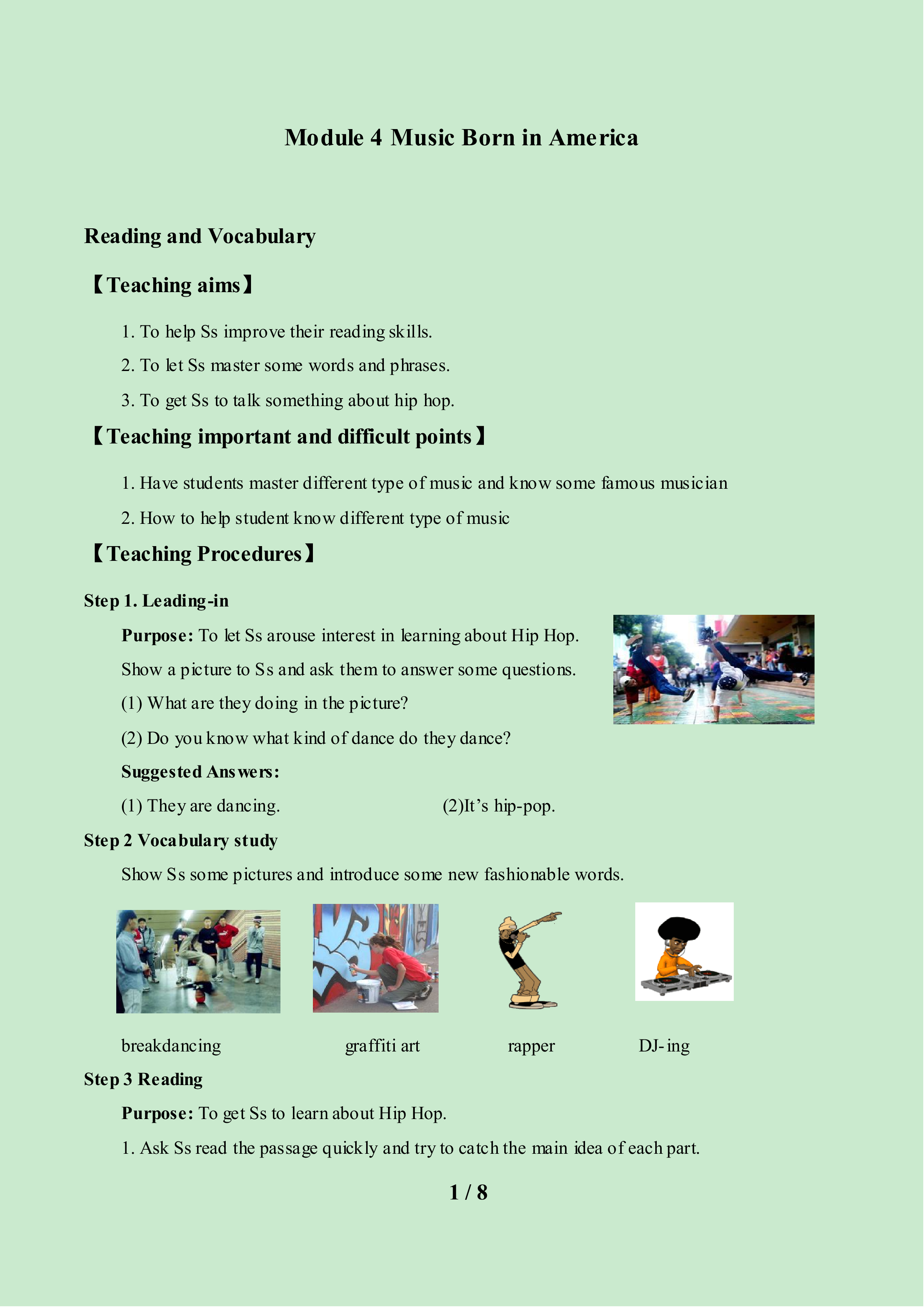 Module 4 Music Born in America_教案1