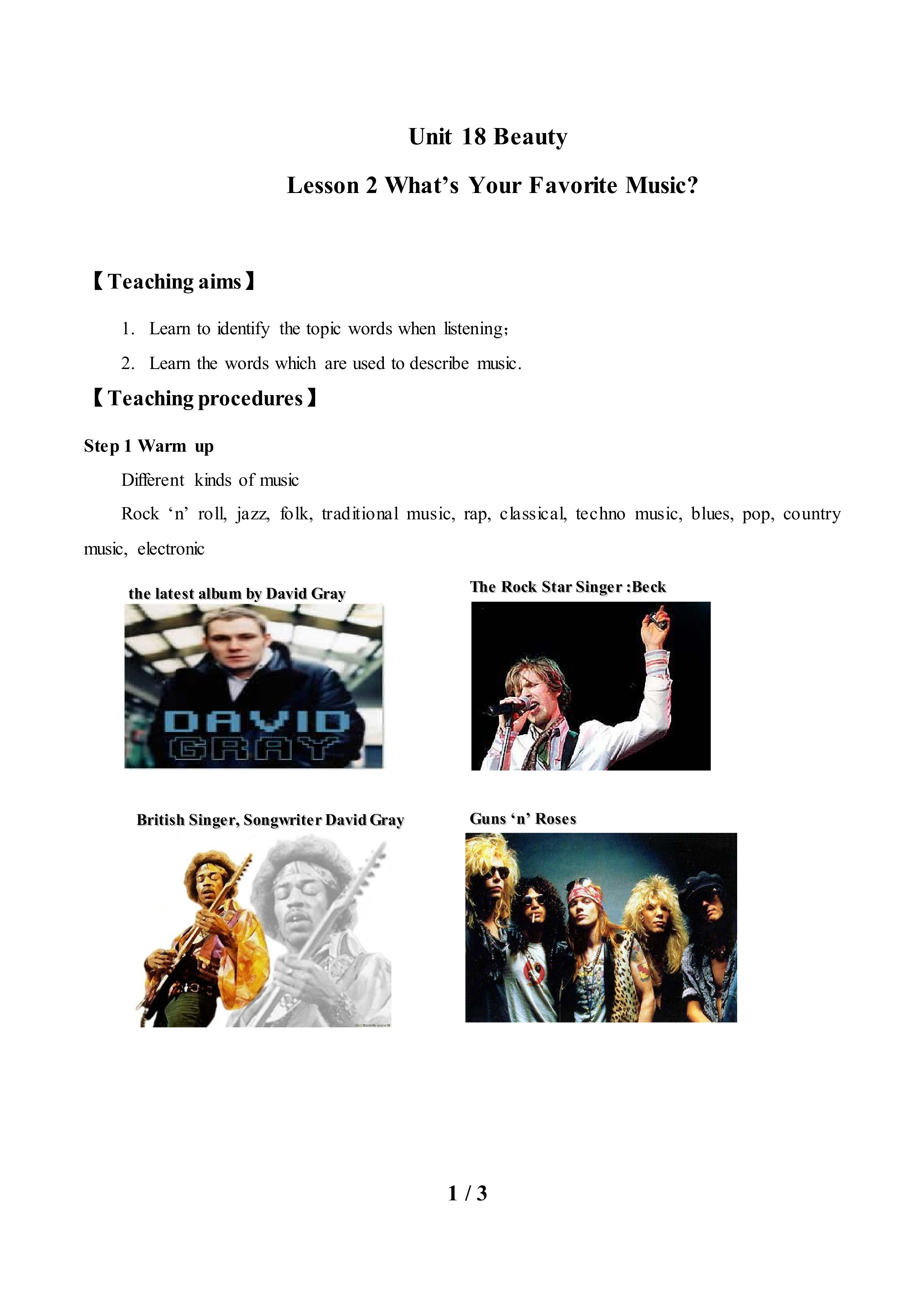Lesson 2 What’s Your Favourite Music？_教案1