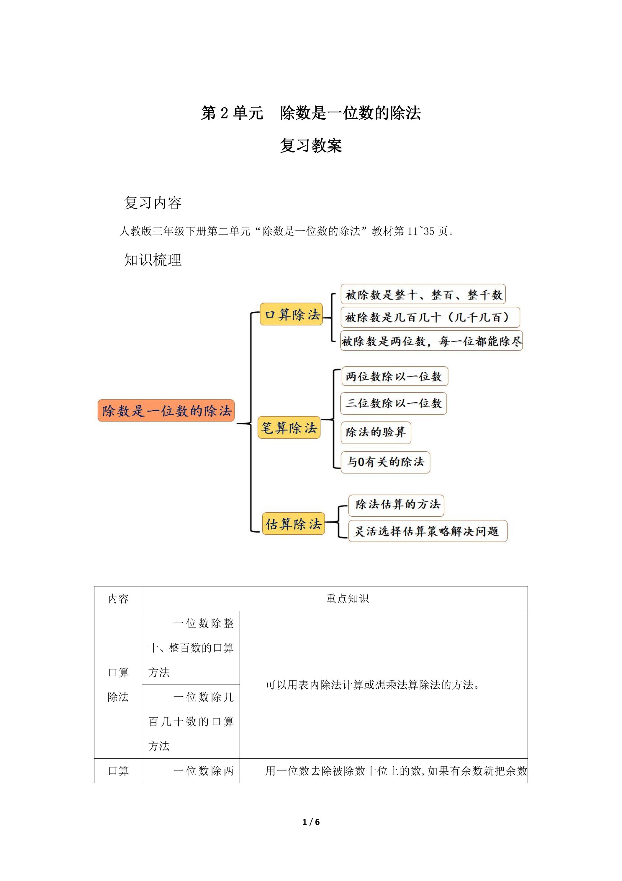 【★★★】三年级下册数学人教版第2单元复习教案