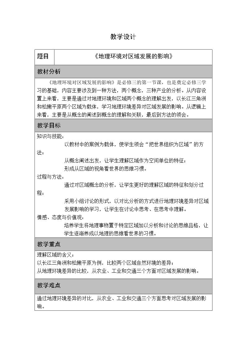第一节　地理环境对区域发展的影响