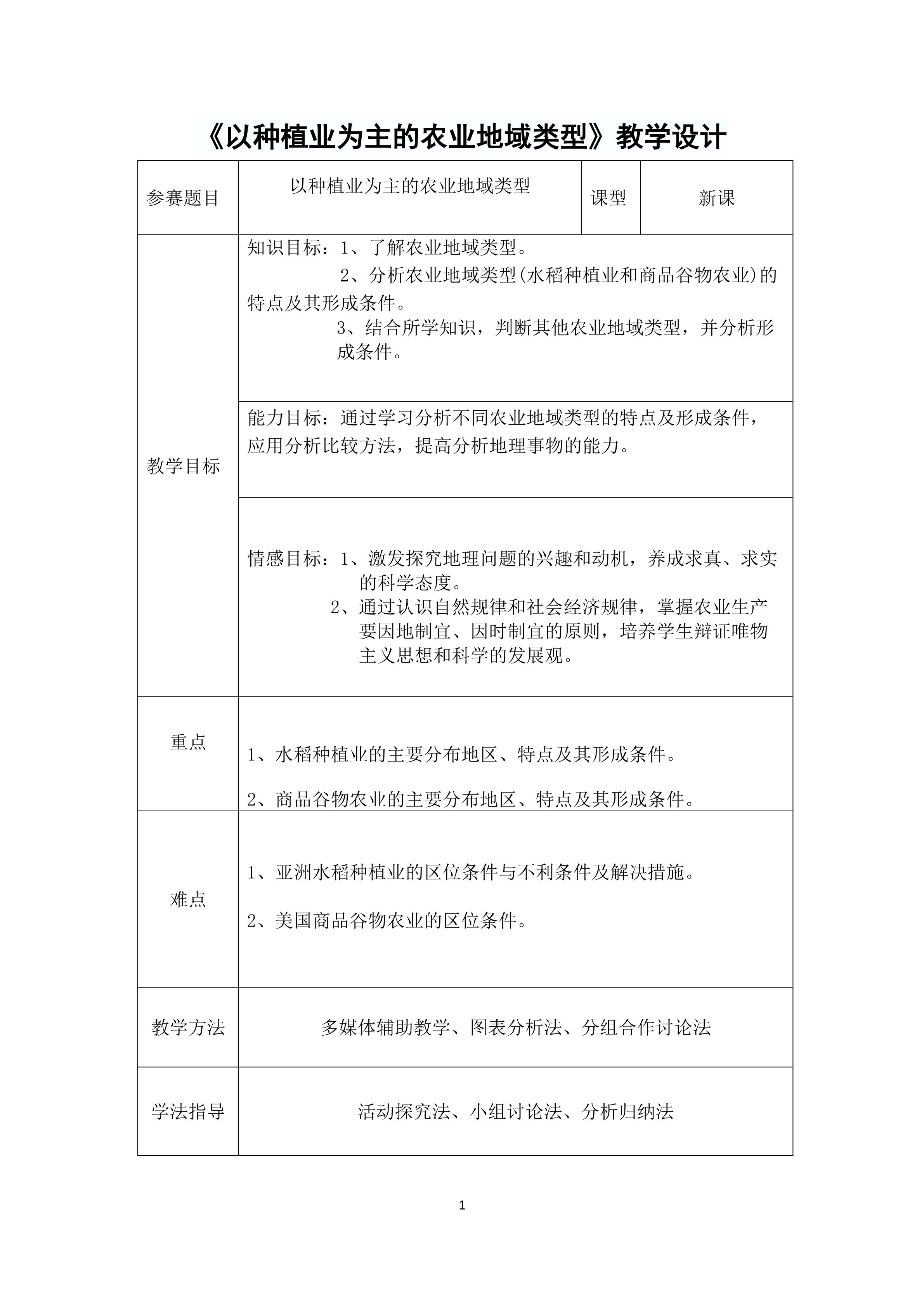 以种植业为主的农业地域类型