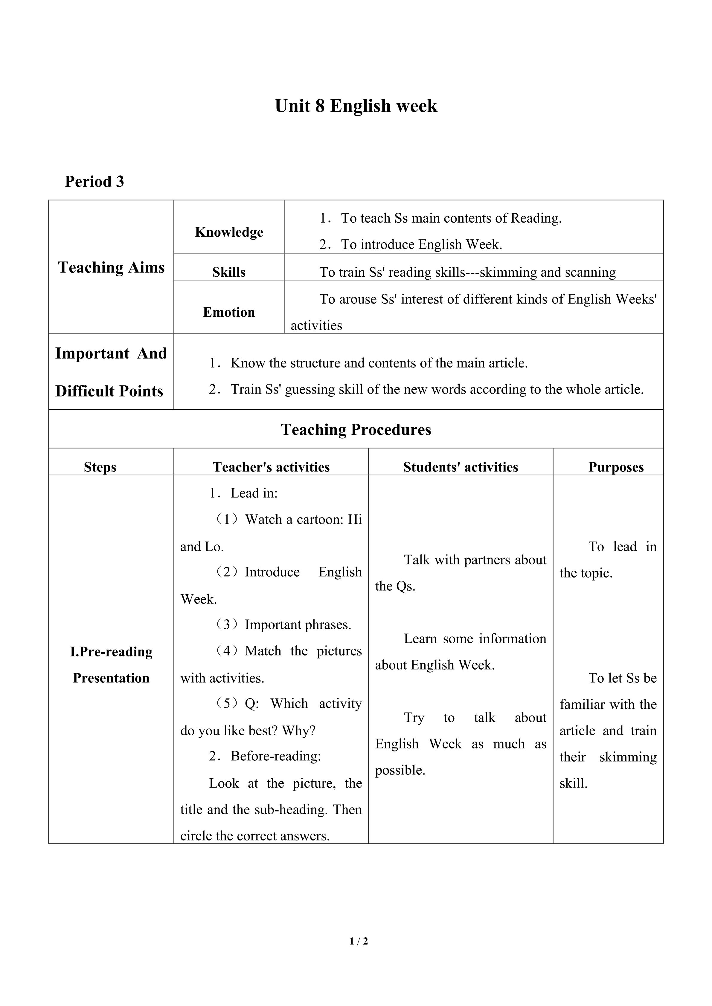 Unit 8  English Week_教案3