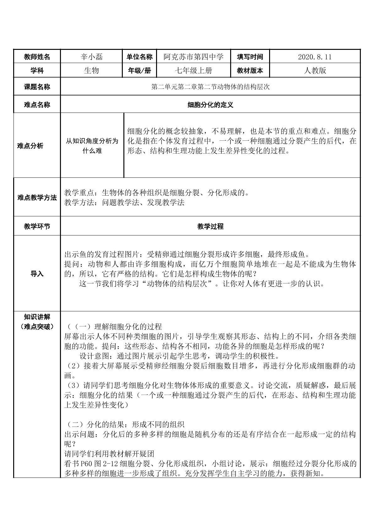 细胞分化的概念