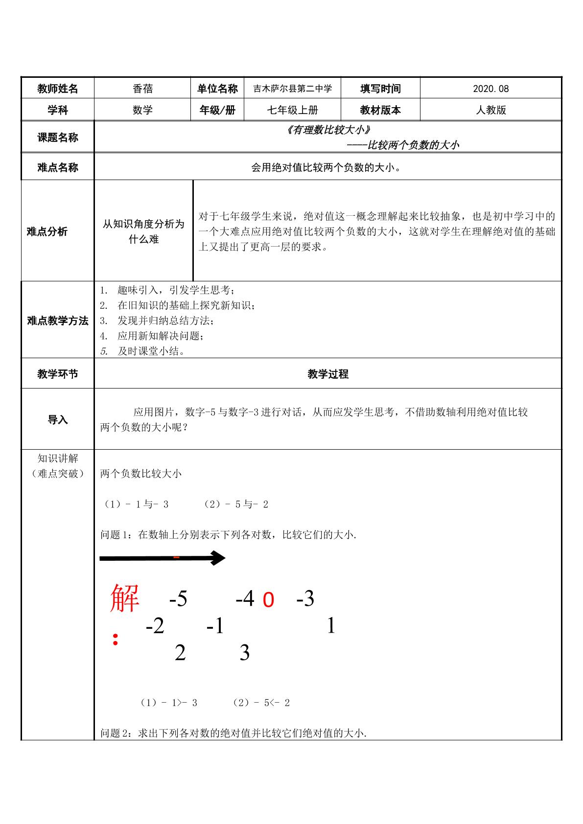 有理数比较大小--两个负数比较大小