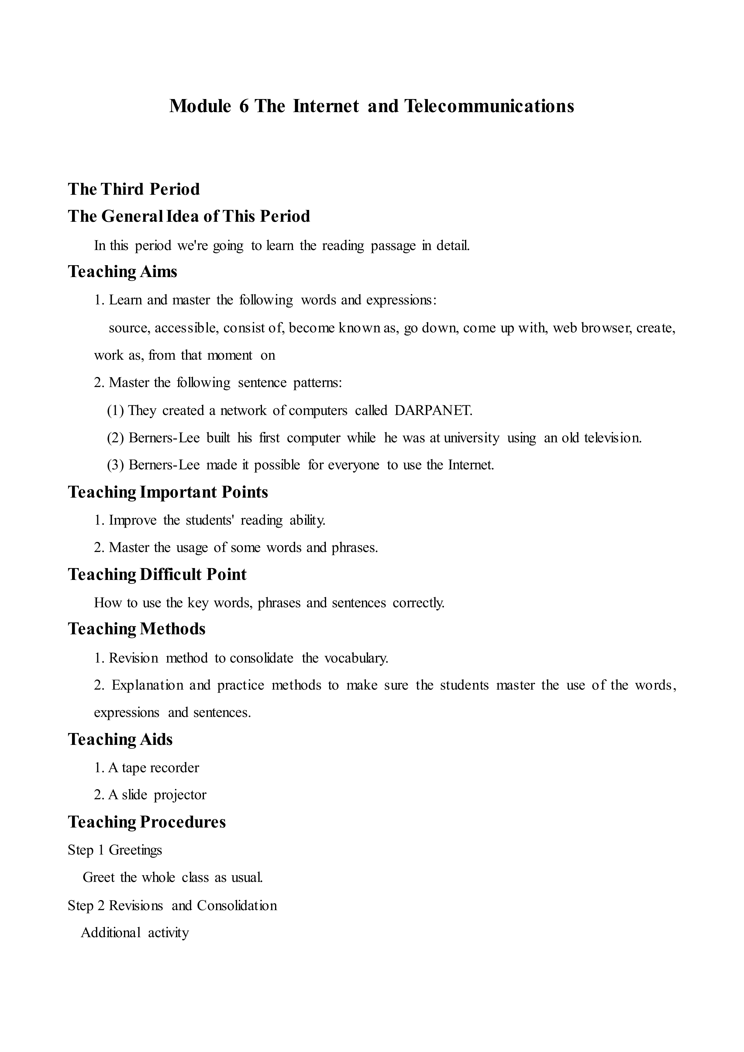  The Internet and Telecommunications _教案9