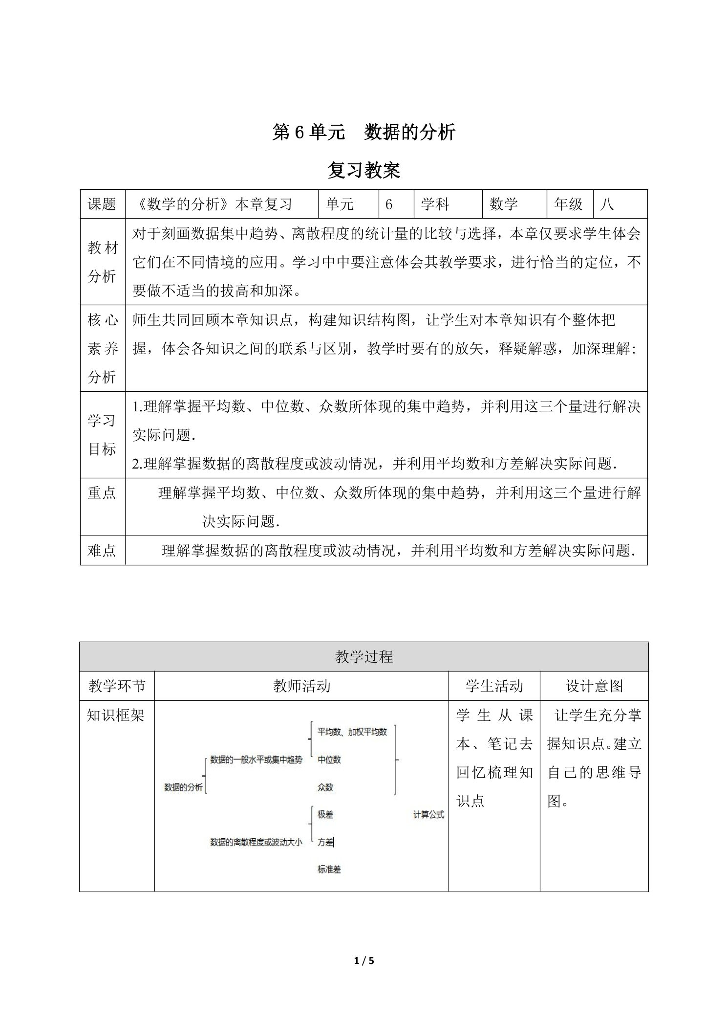 【★★★】8年级上册数学北师大版第6单元复习教案