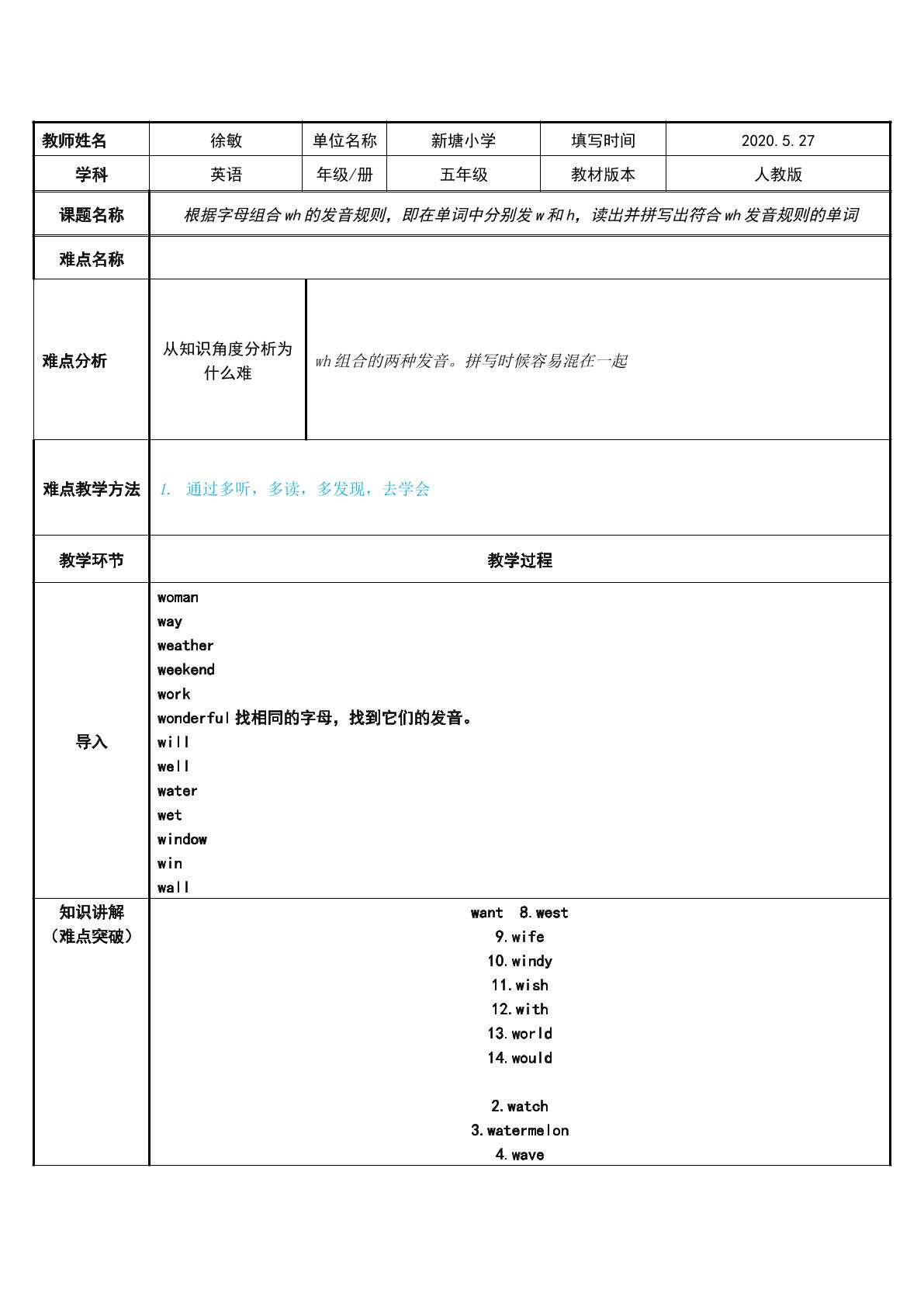 根据字母组合wh的发音规则，即在单词中分别发w和h，读出并拼写出符合wh发音规则