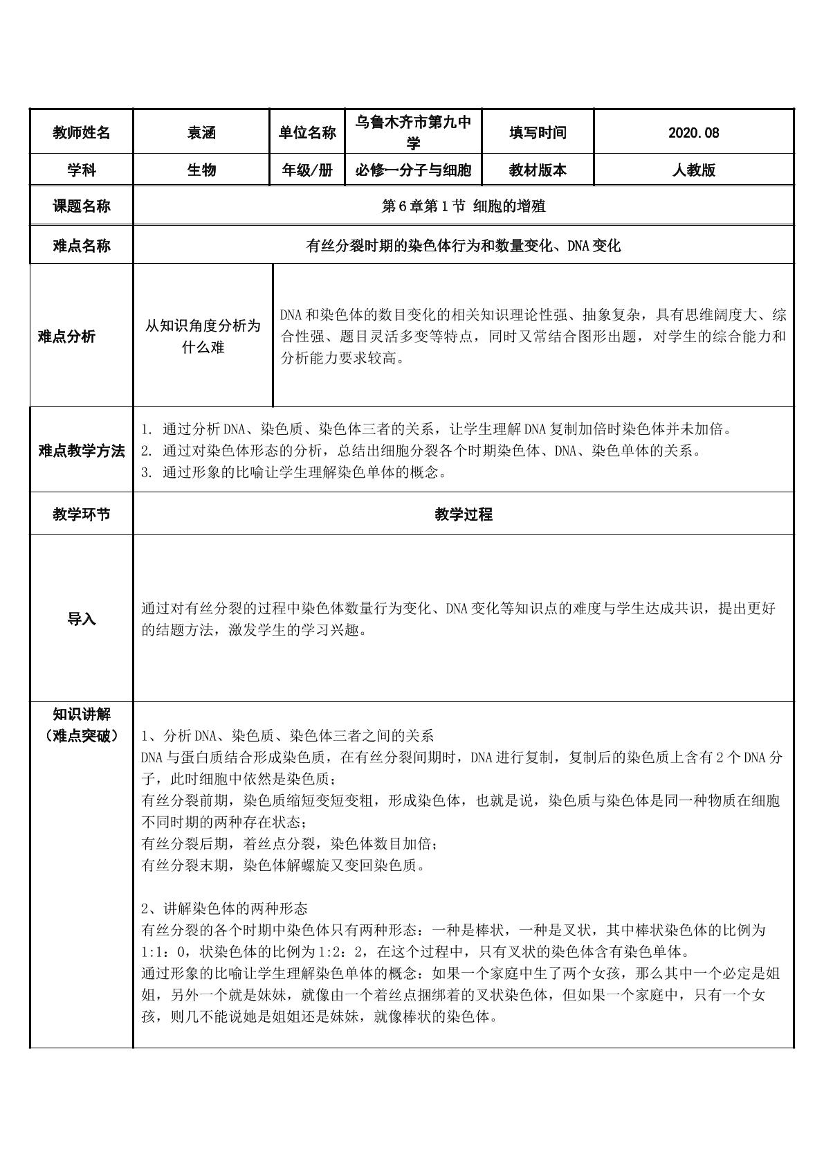 细胞的增殖--染色体DNA数量行为变化