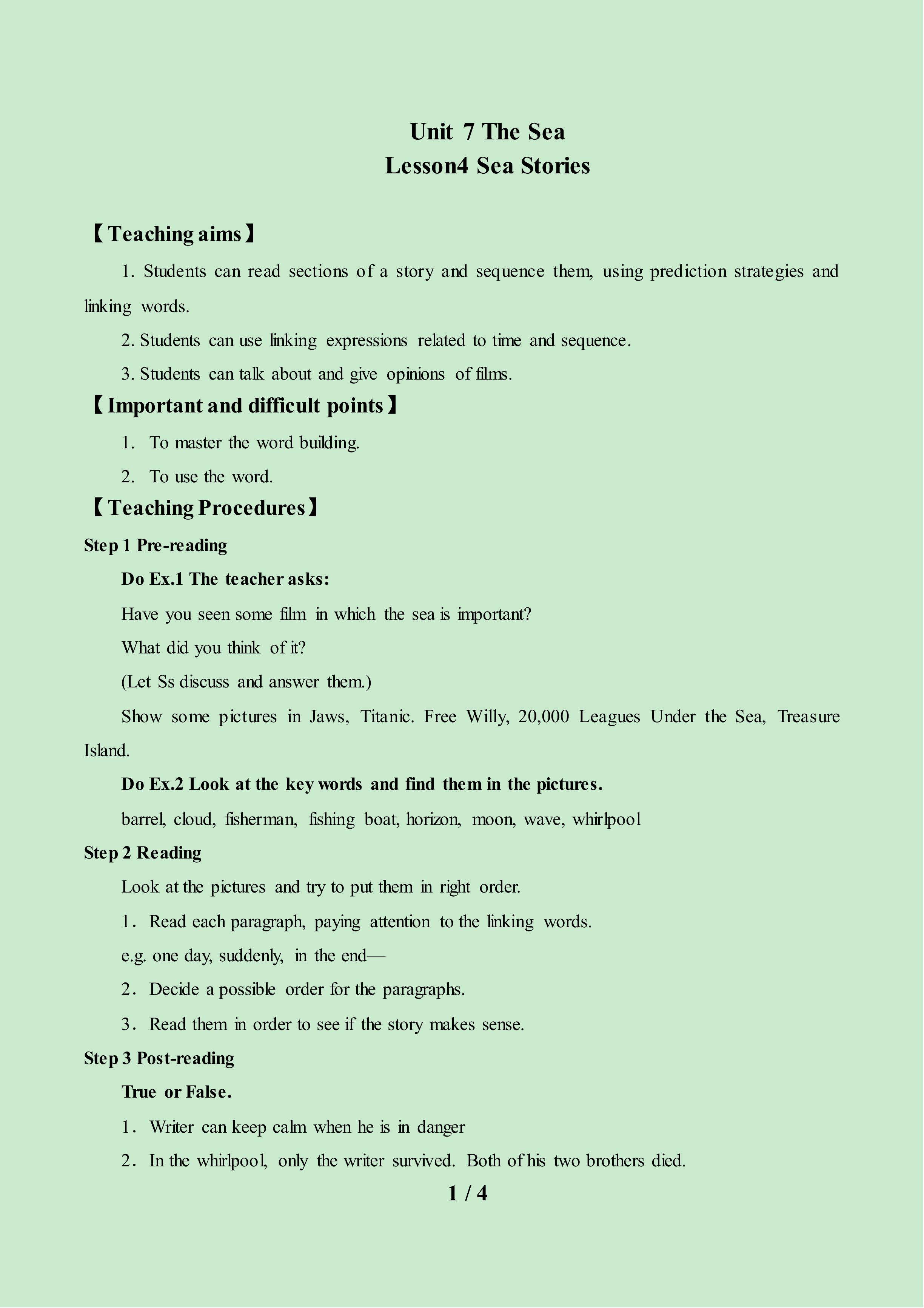 Lesson 4 Sea Stories_教案1