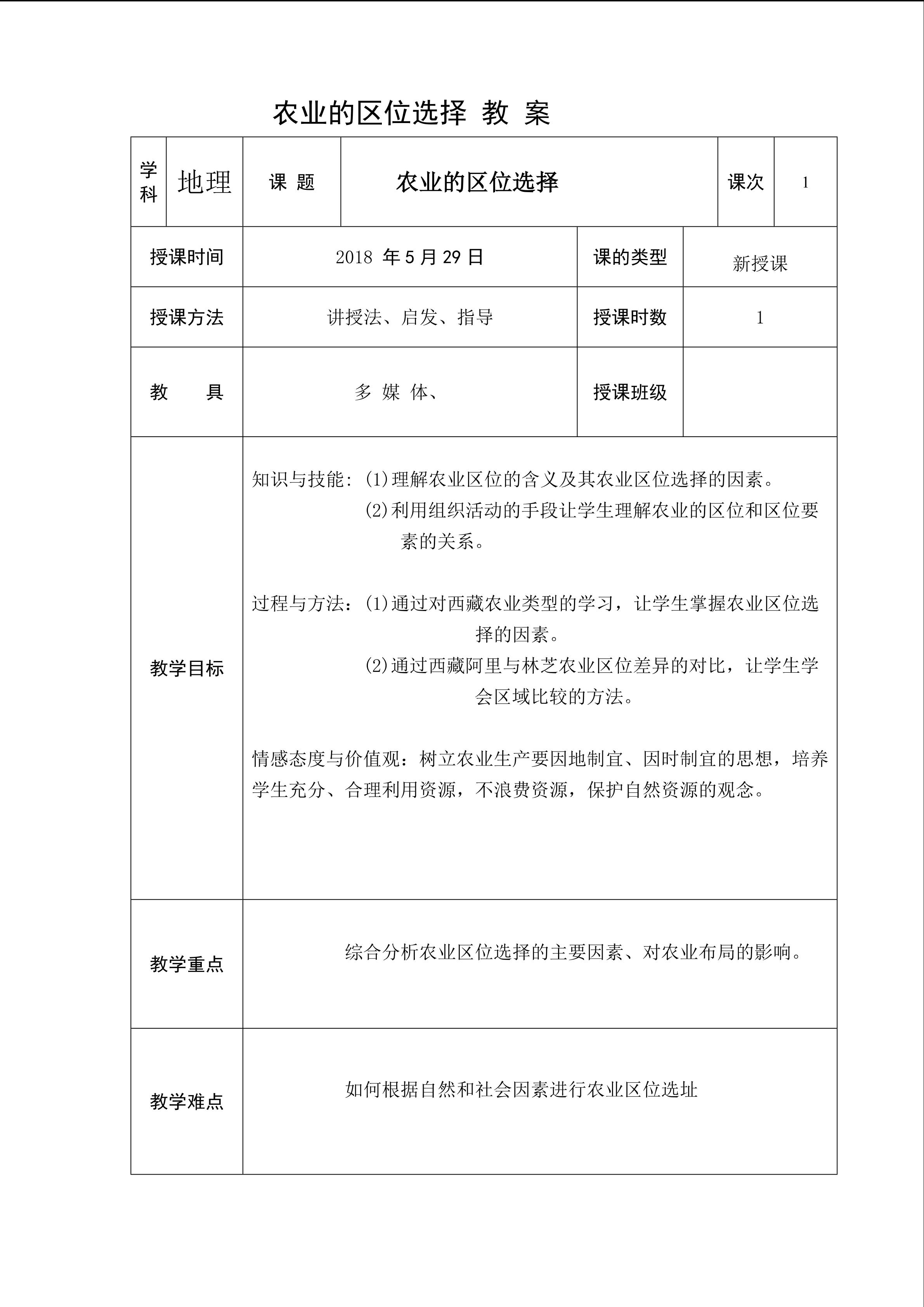 农业的区位选择