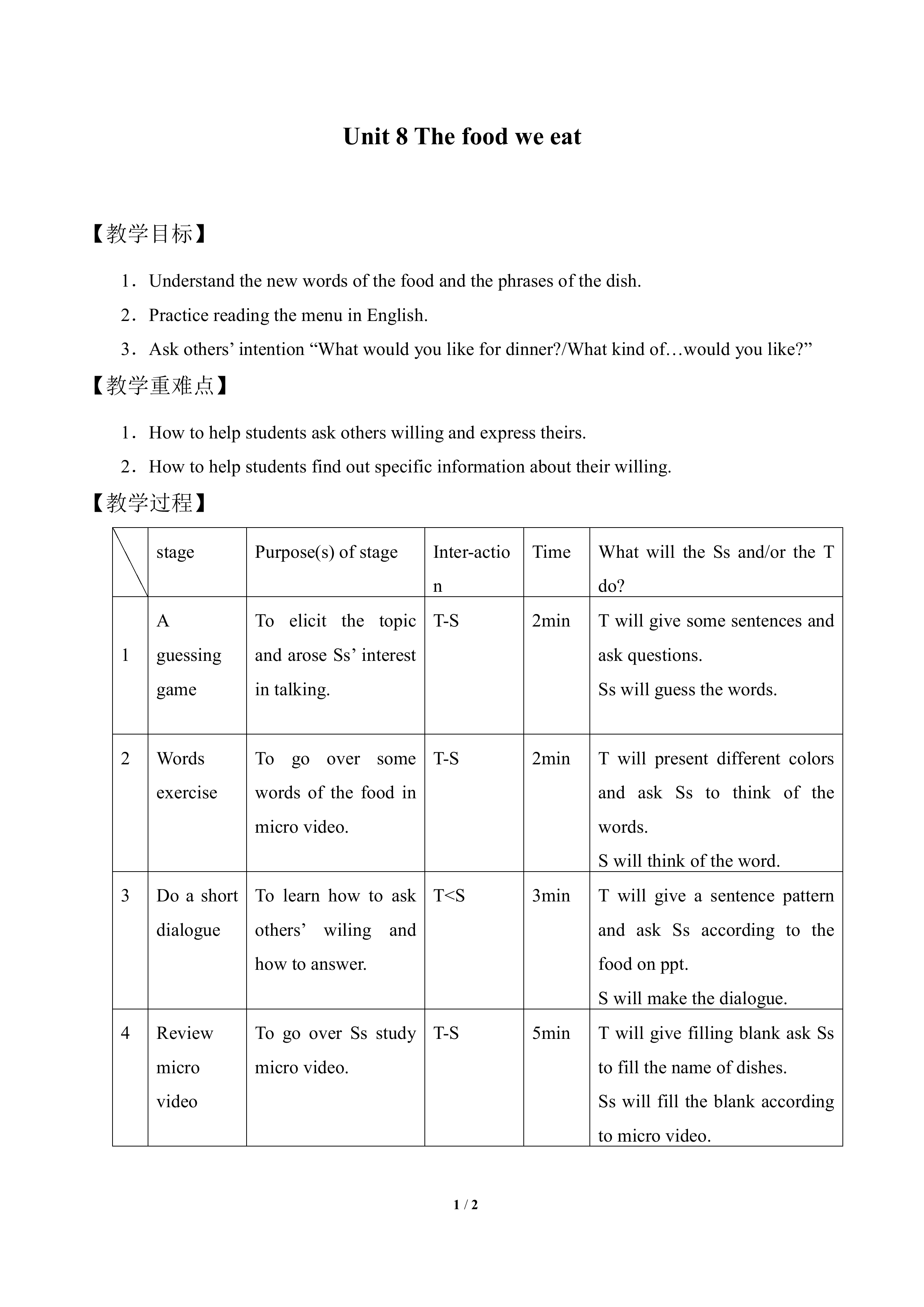 Unit8  The food we eat_教案1