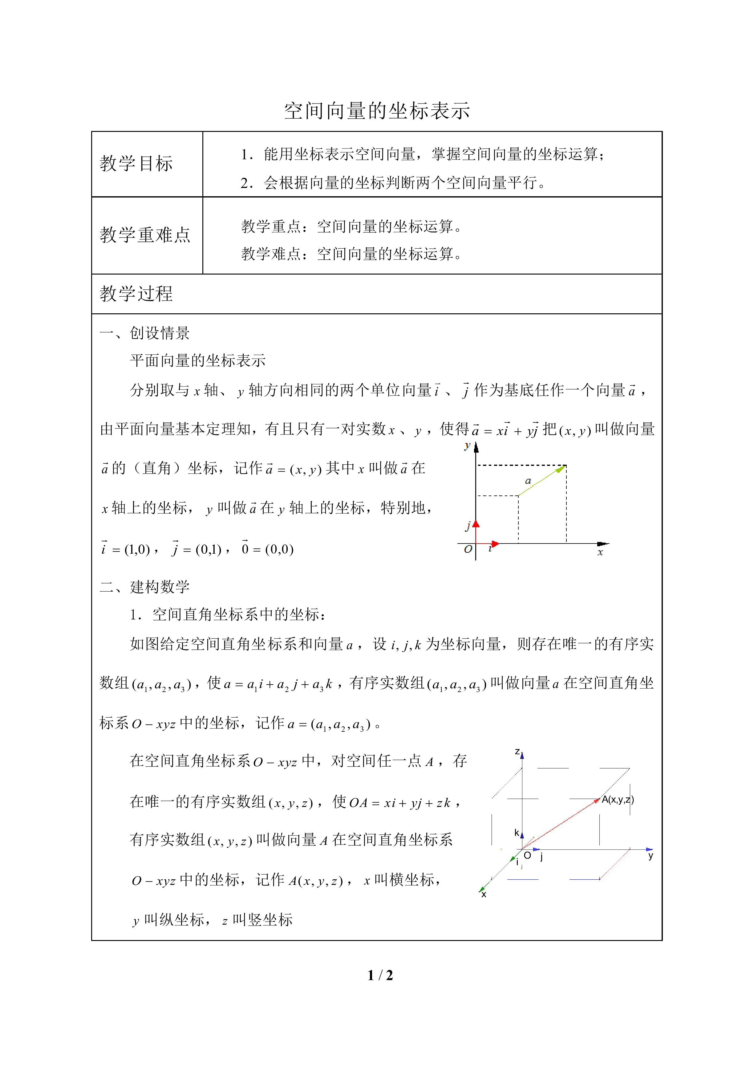 空间向量的坐标表示_教案1