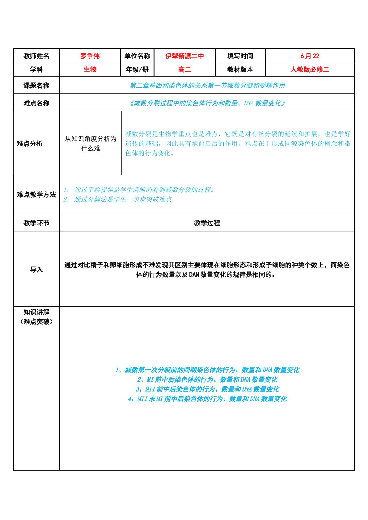 减数分裂过程中染色体行为数量/DNA数量变化