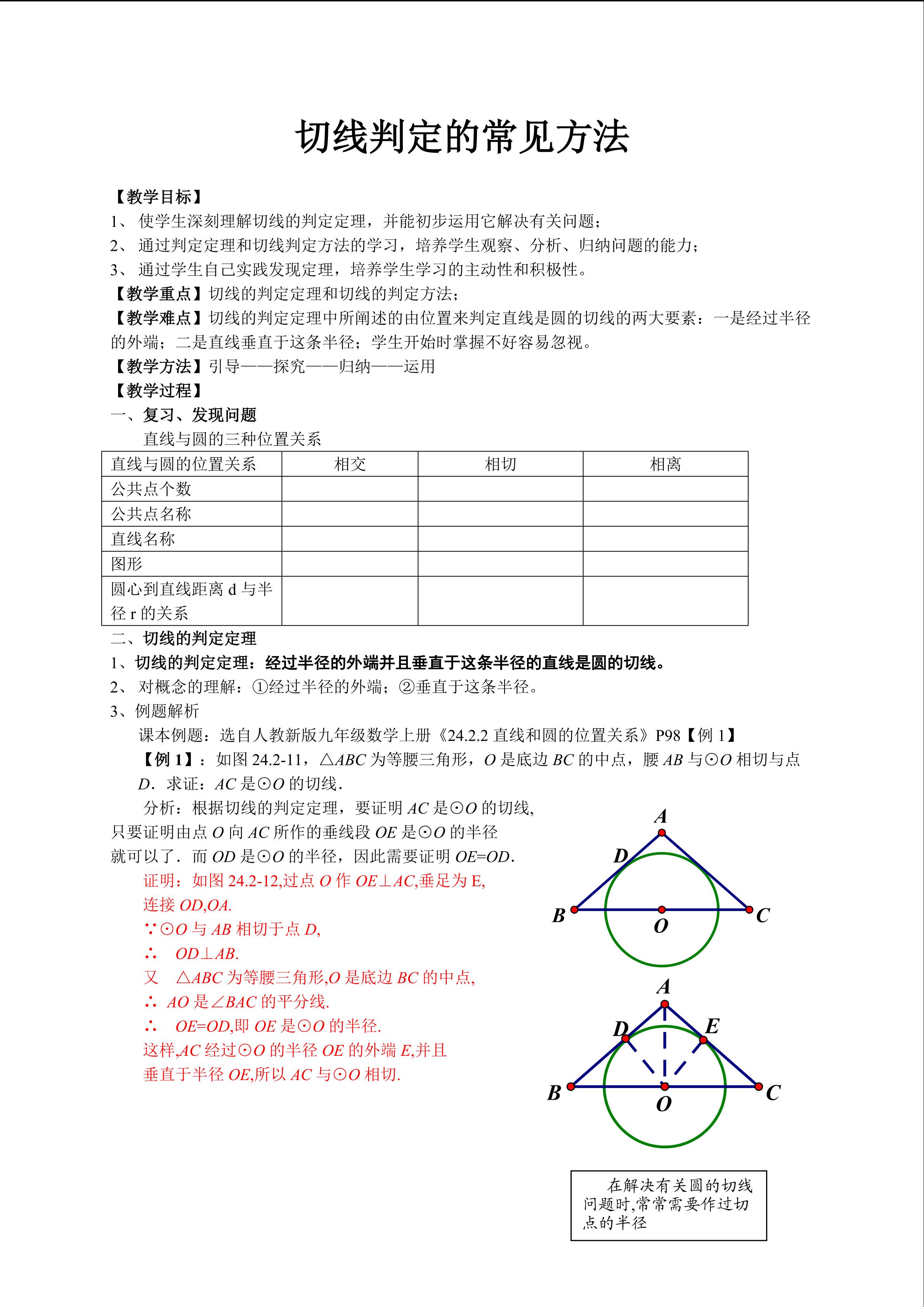 切线判定的常见方法