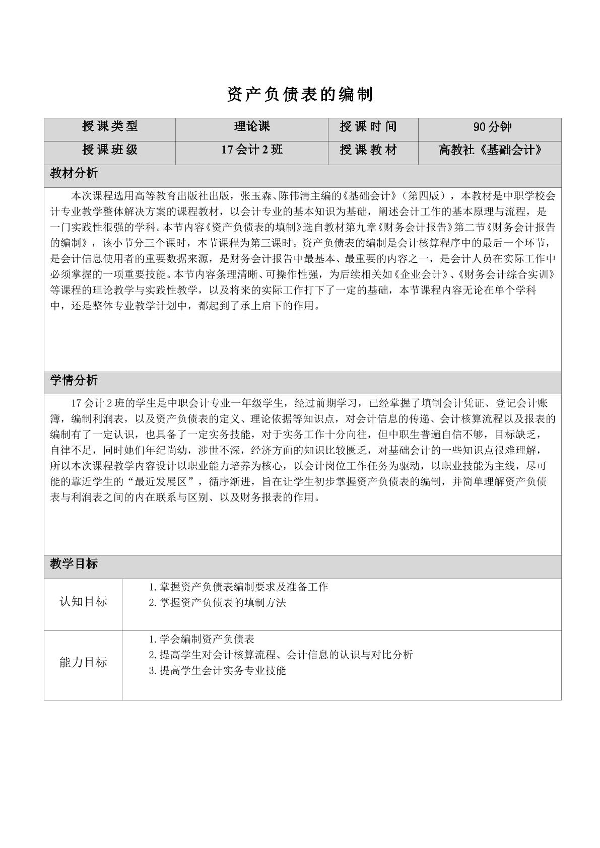 资产负债表的编制