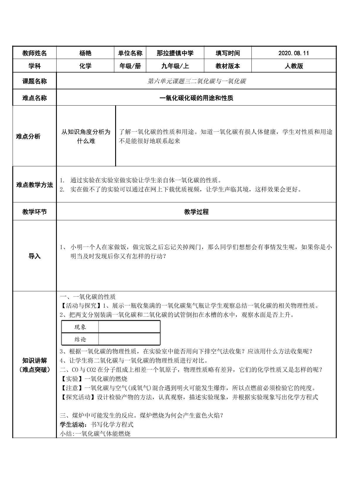 一氧化碳的性质和作用