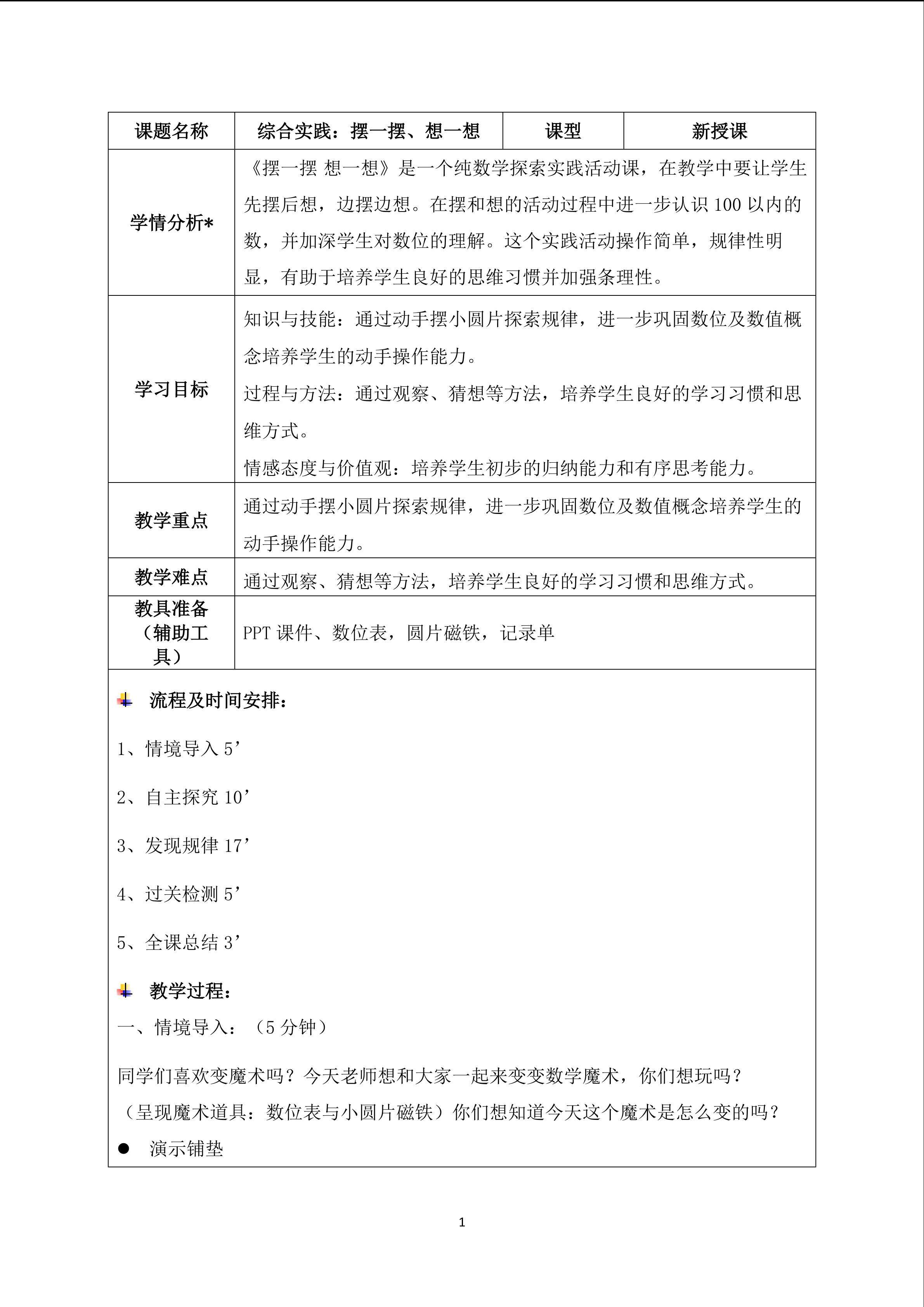 综合实践：摆一摆、想一想
