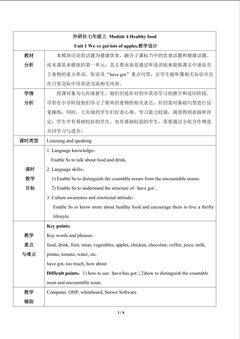 外研社七年级上 Module 4 Healthy food Unit 1 We’