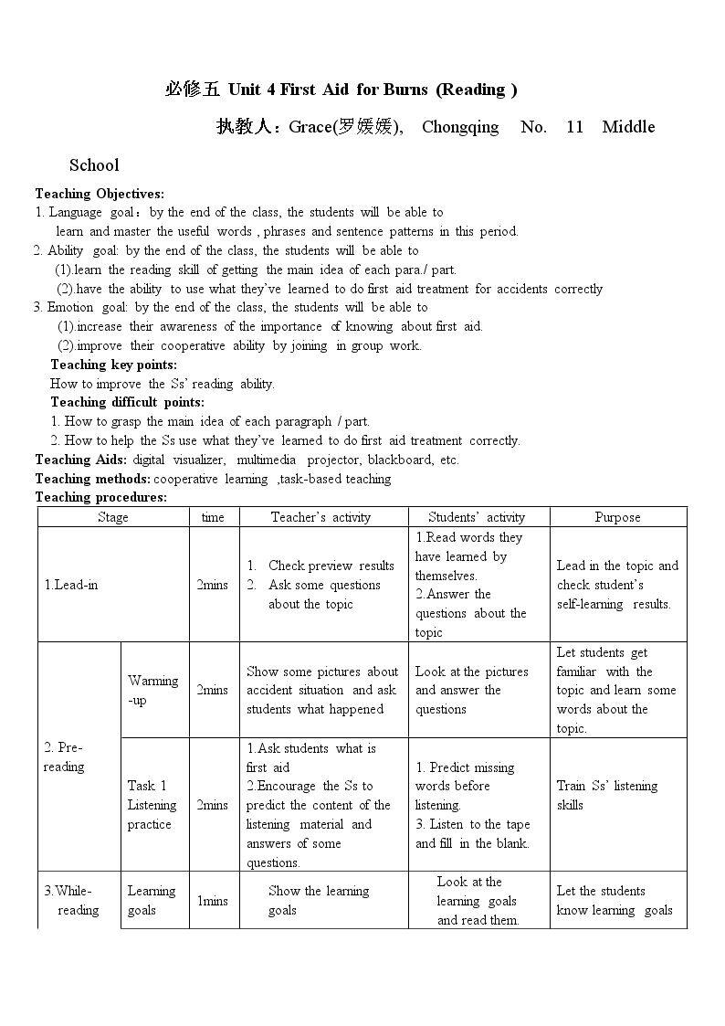 Warming up、Pre-reading、Reading、Comprehending