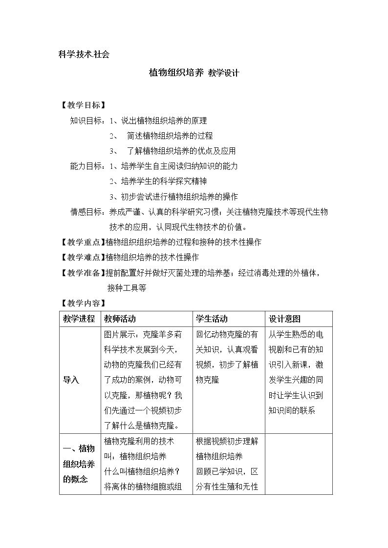 科学·技术·社会 植物的组织培养