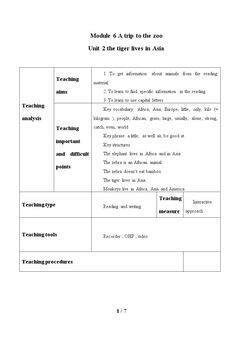 Unit 2 The tiger lives in Asia._教案1