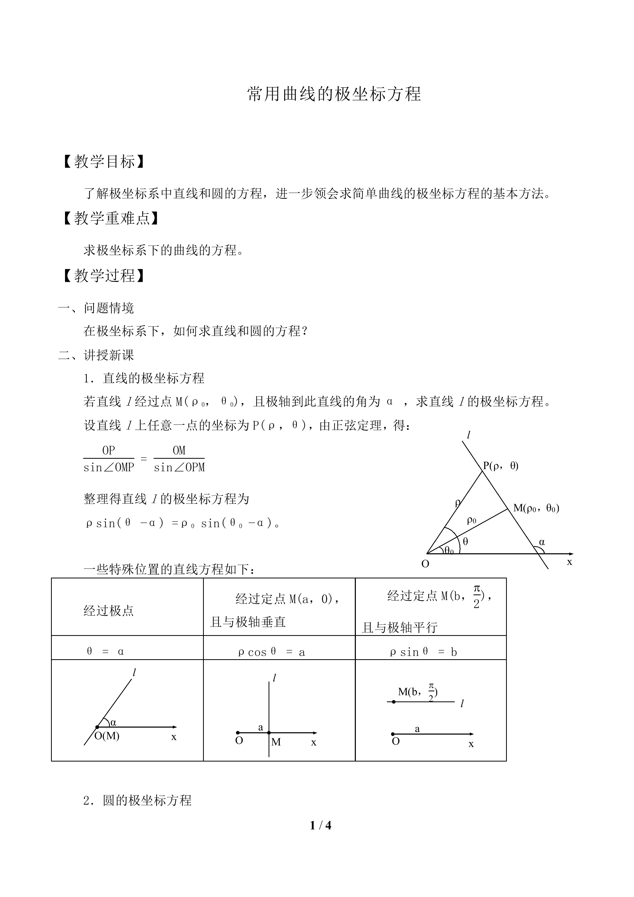 常见曲线的极坐标方程_教案1
