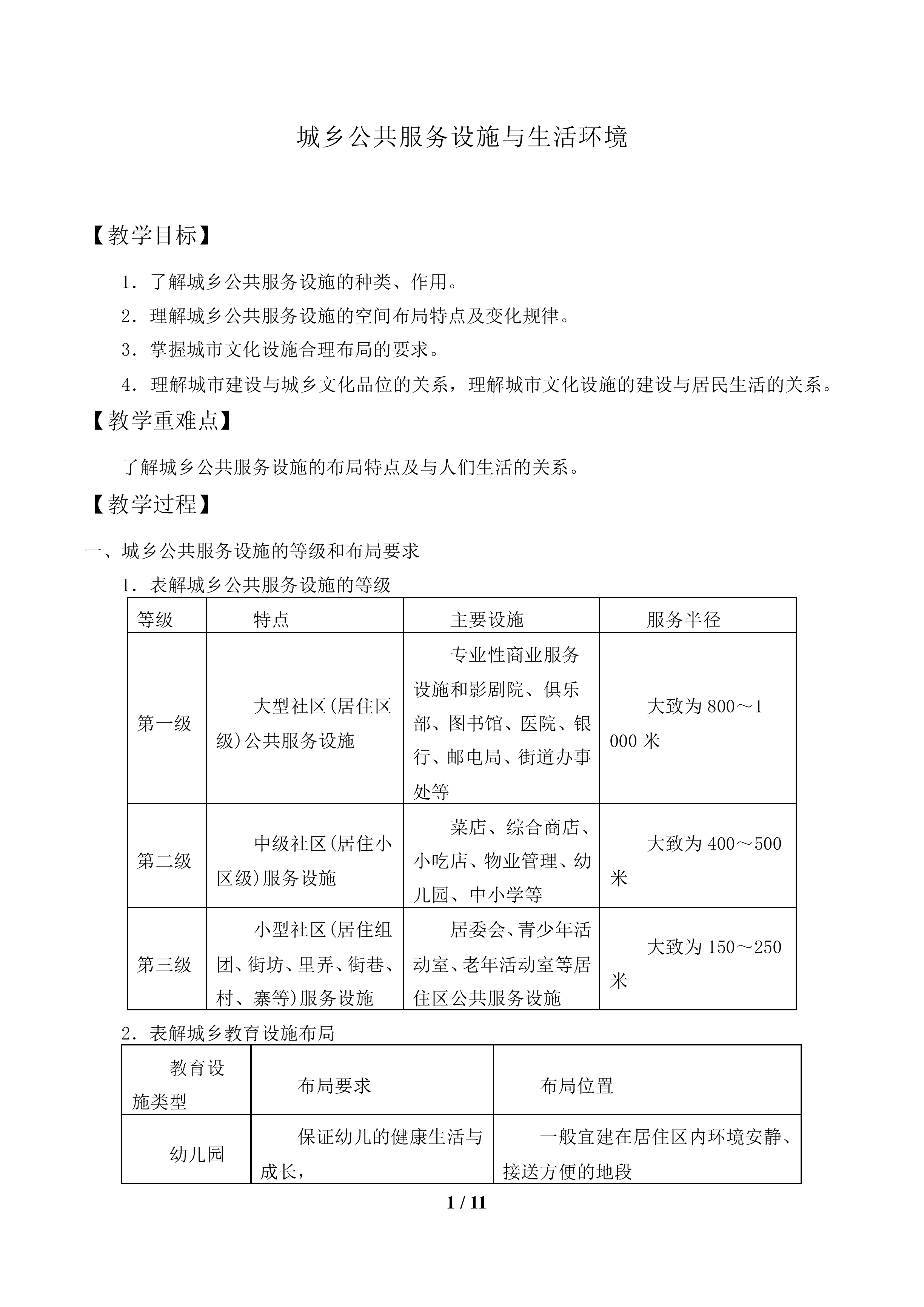 城乡公共服务设施与生活环境_教案1