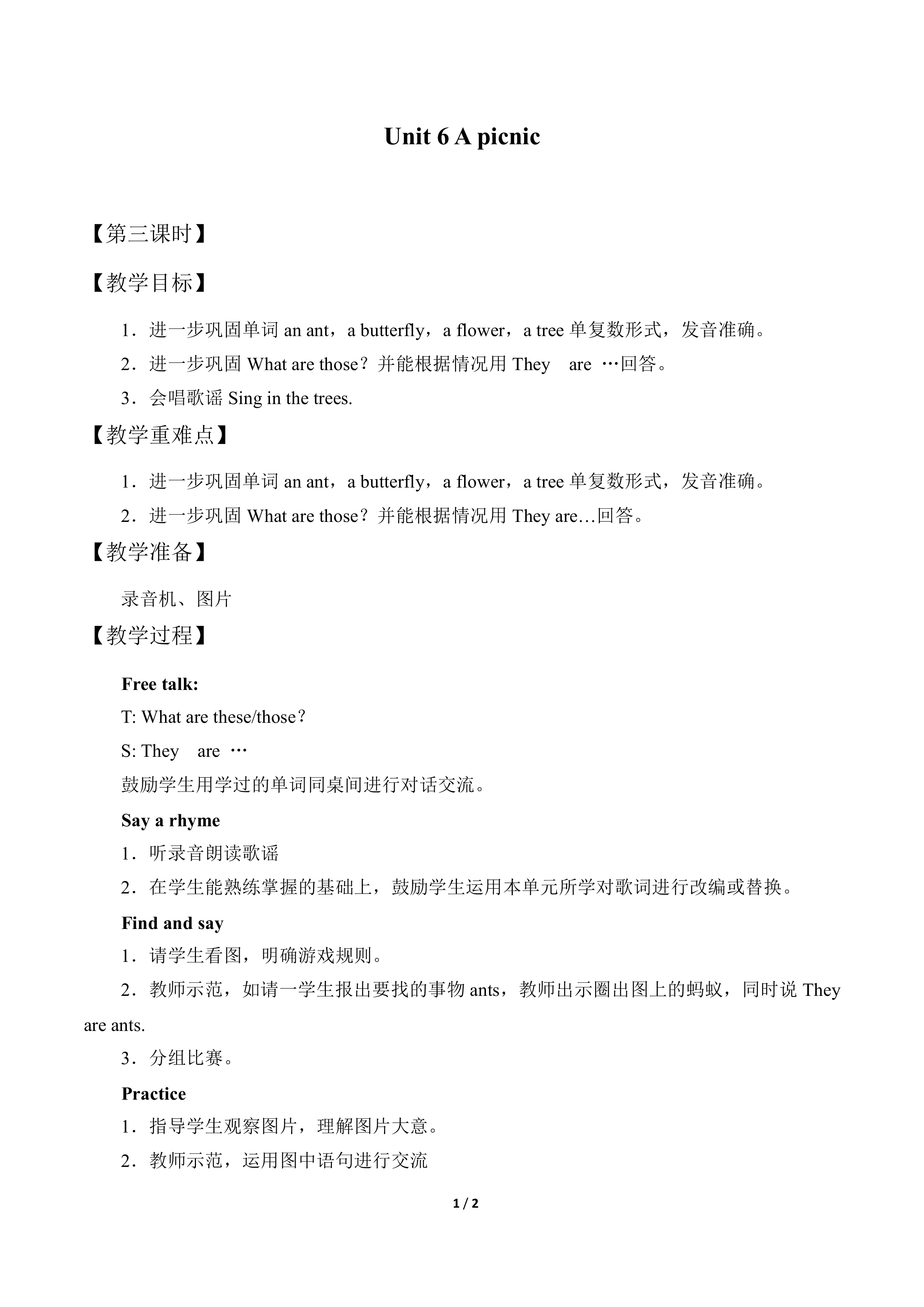 Unit 6 A picnic_教案3