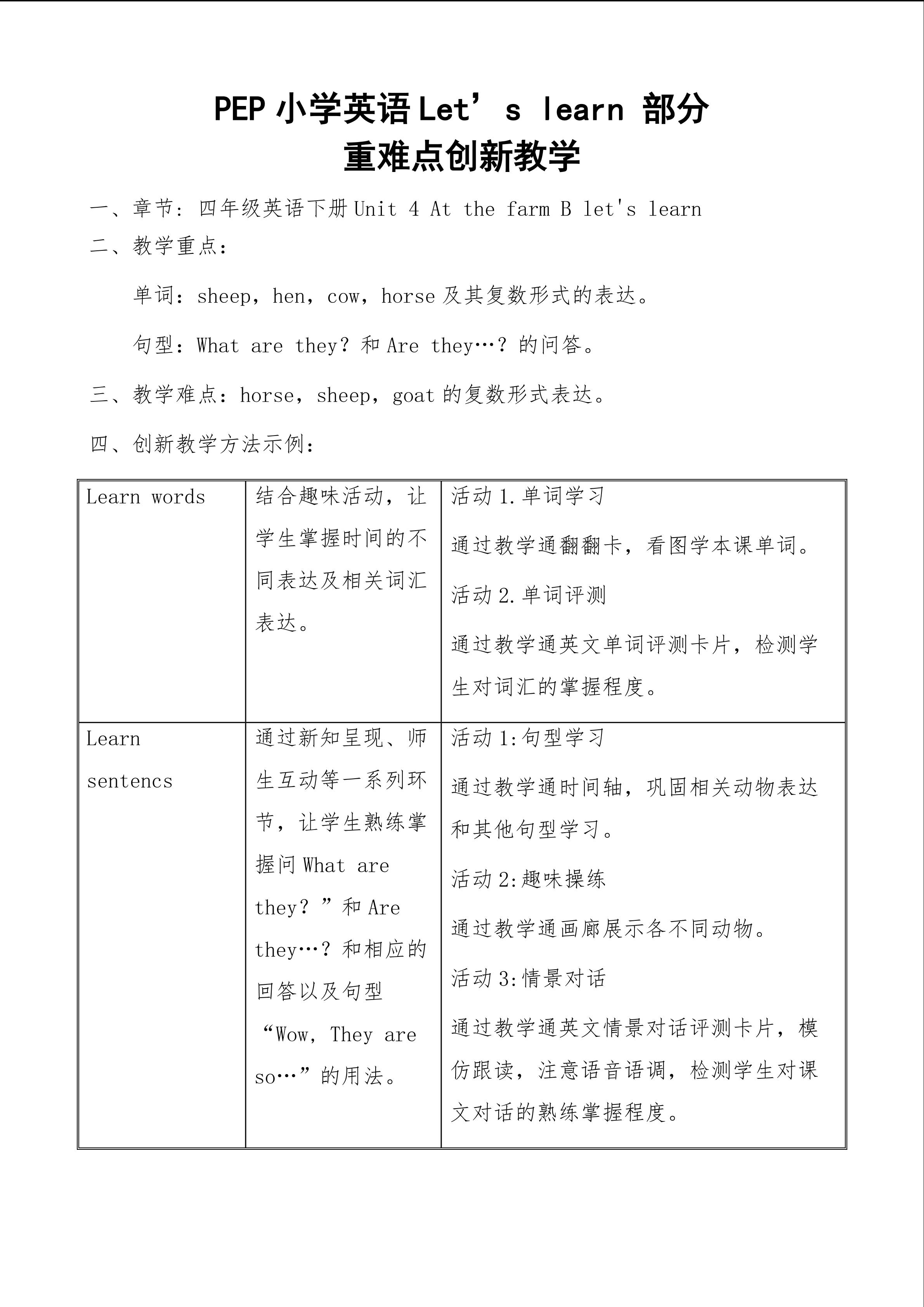 PEP小学英语Let's learn 部分重难点创新教学