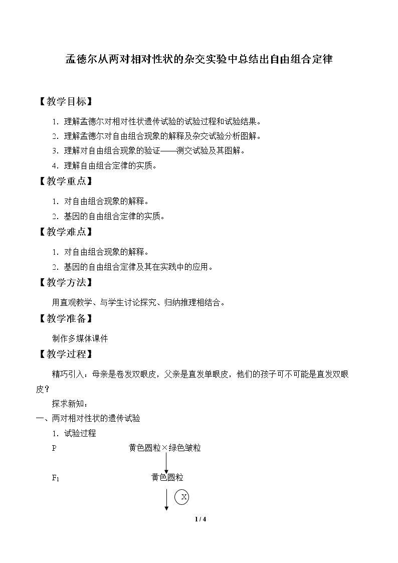 孟德尔从两对相对性状的杂交实验中总结出自由组合定律