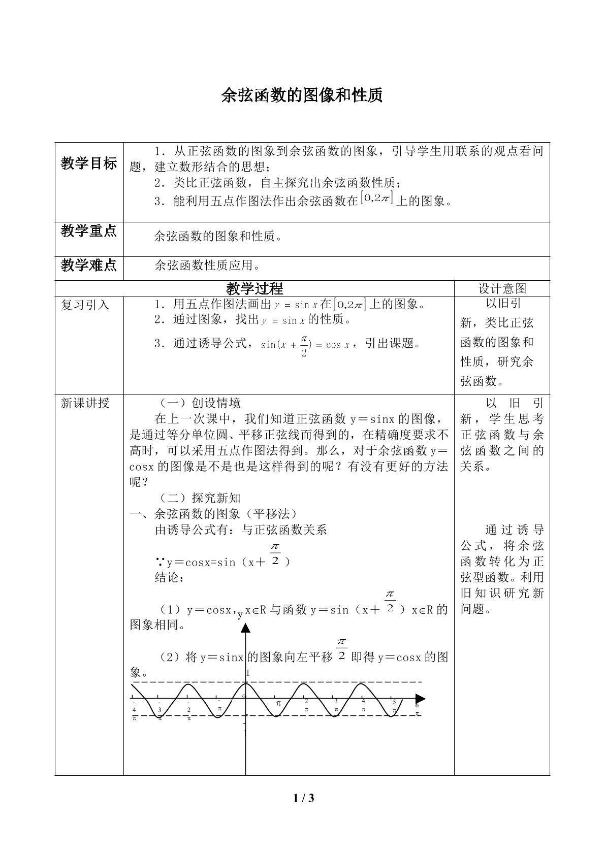 余弦函数的性质_教案1